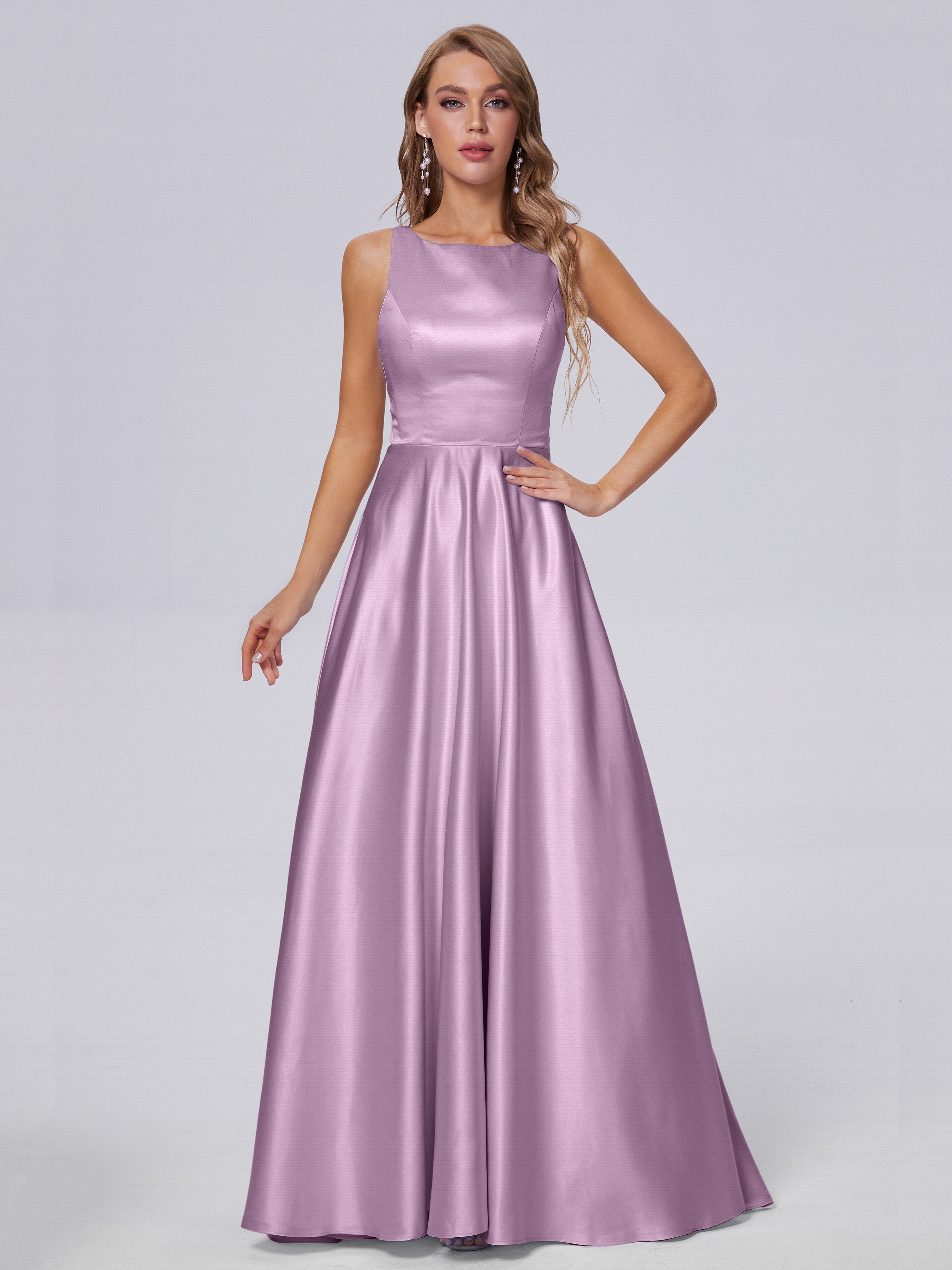 Fiona Sleeveless Satin Long Bridesmaid Dresses