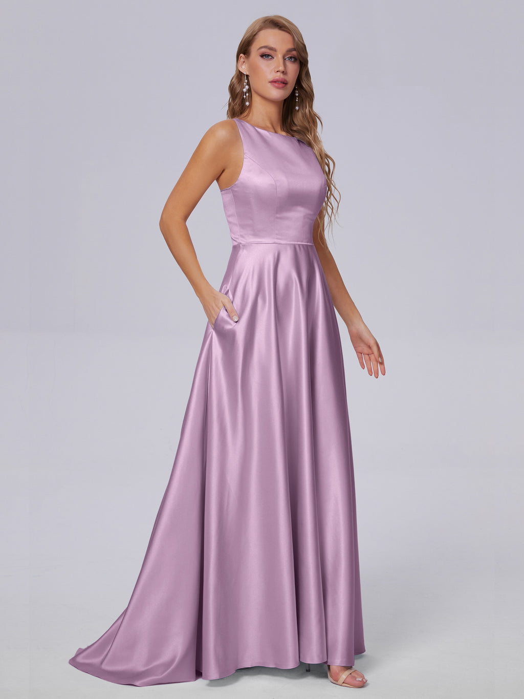 Fiona Sleeveless Satin Long Bridesmaid Dresses