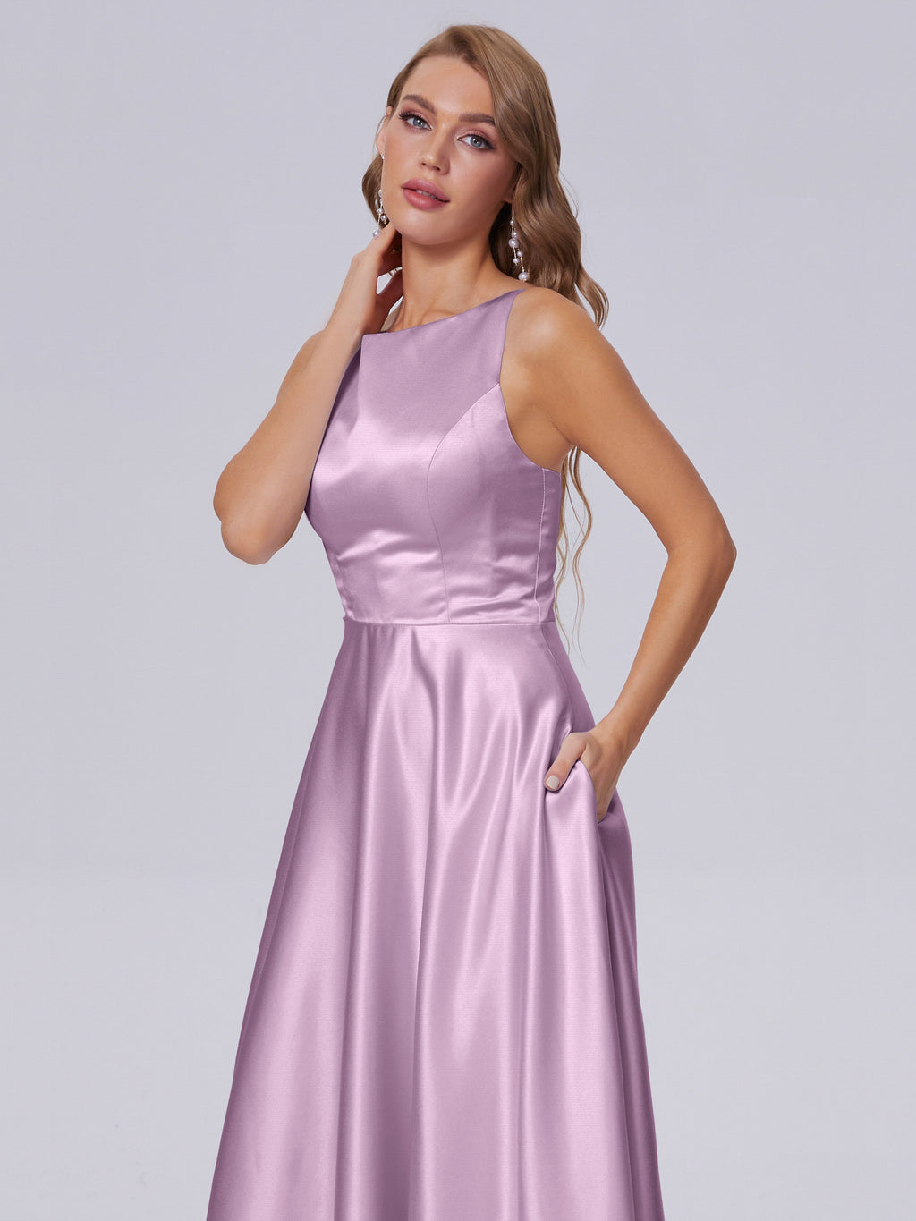 Fiona Sleeveless Satin Long Bridesmaid Dresses