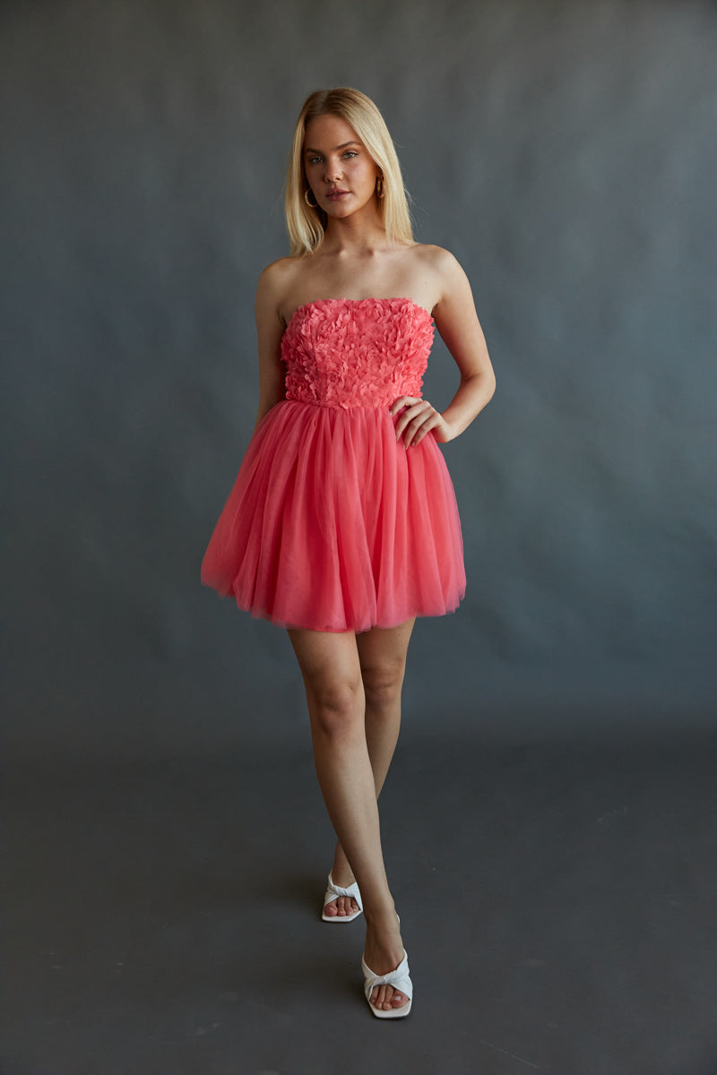 Grace Floral Applique Tulle Babydoll Mini Dress