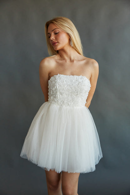 Grace Floral Applique Tulle Babydoll Mini Dress