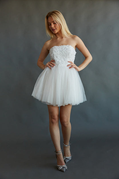 Grace Floral Applique Tulle Babydoll Mini Dress