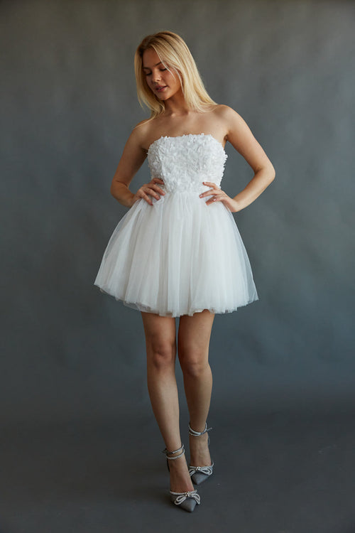 Grace Floral Applique Tulle Babydoll Mini Dress