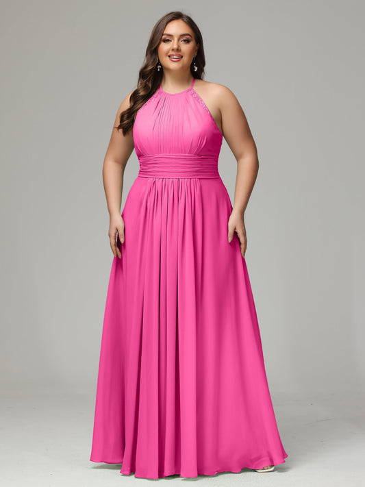 Halter Plus Size Chiffon Bridesmaid Dresses