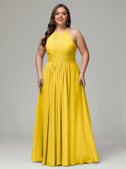 Halter Plus Size Chiffon Bridesmaid Dresses