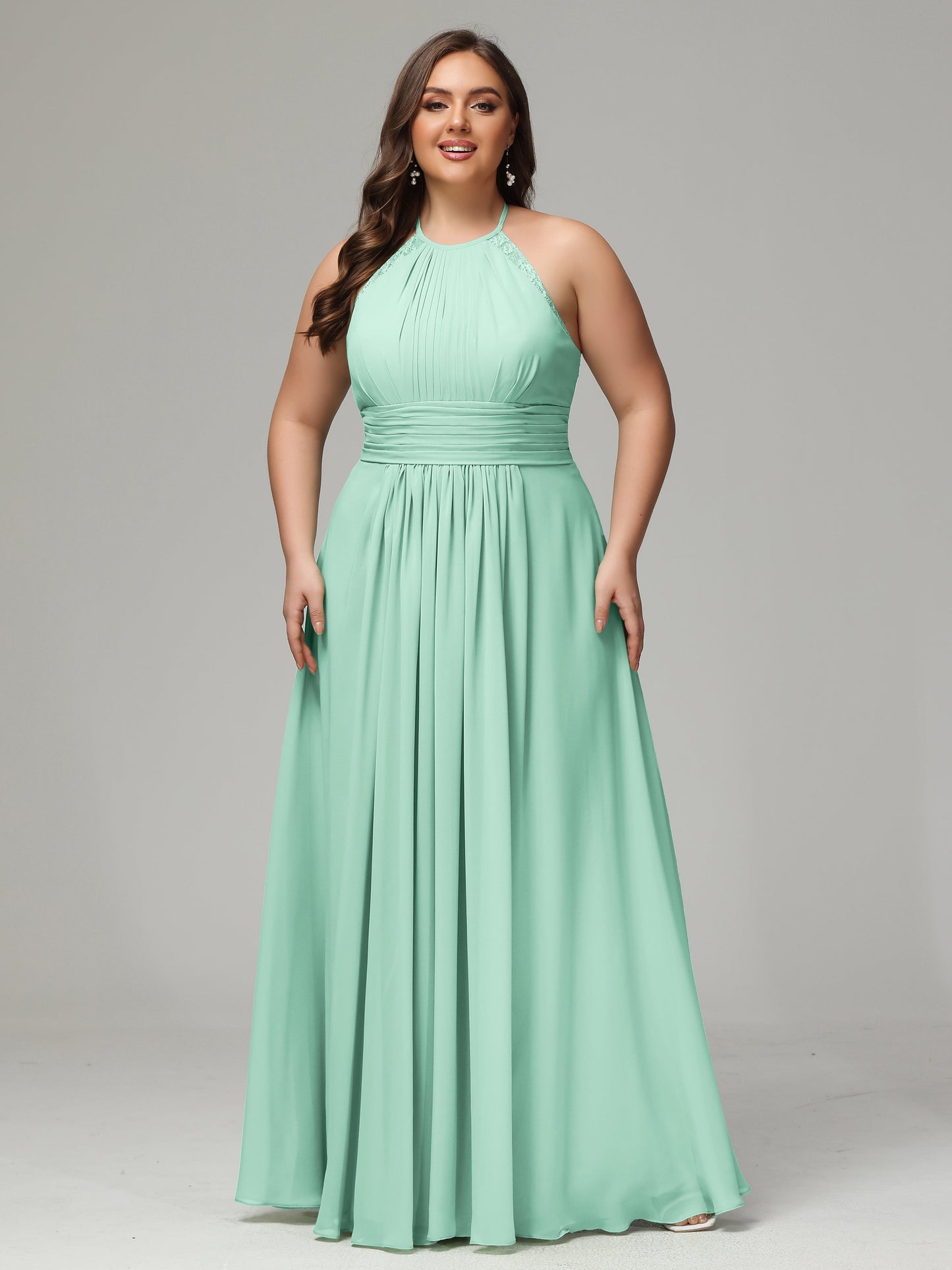 Halter Plus Size Chiffon Bridesmaid Dresses