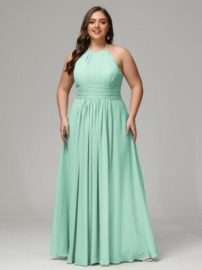 Halter Plus Size Chiffon Bridesmaid Dresses
