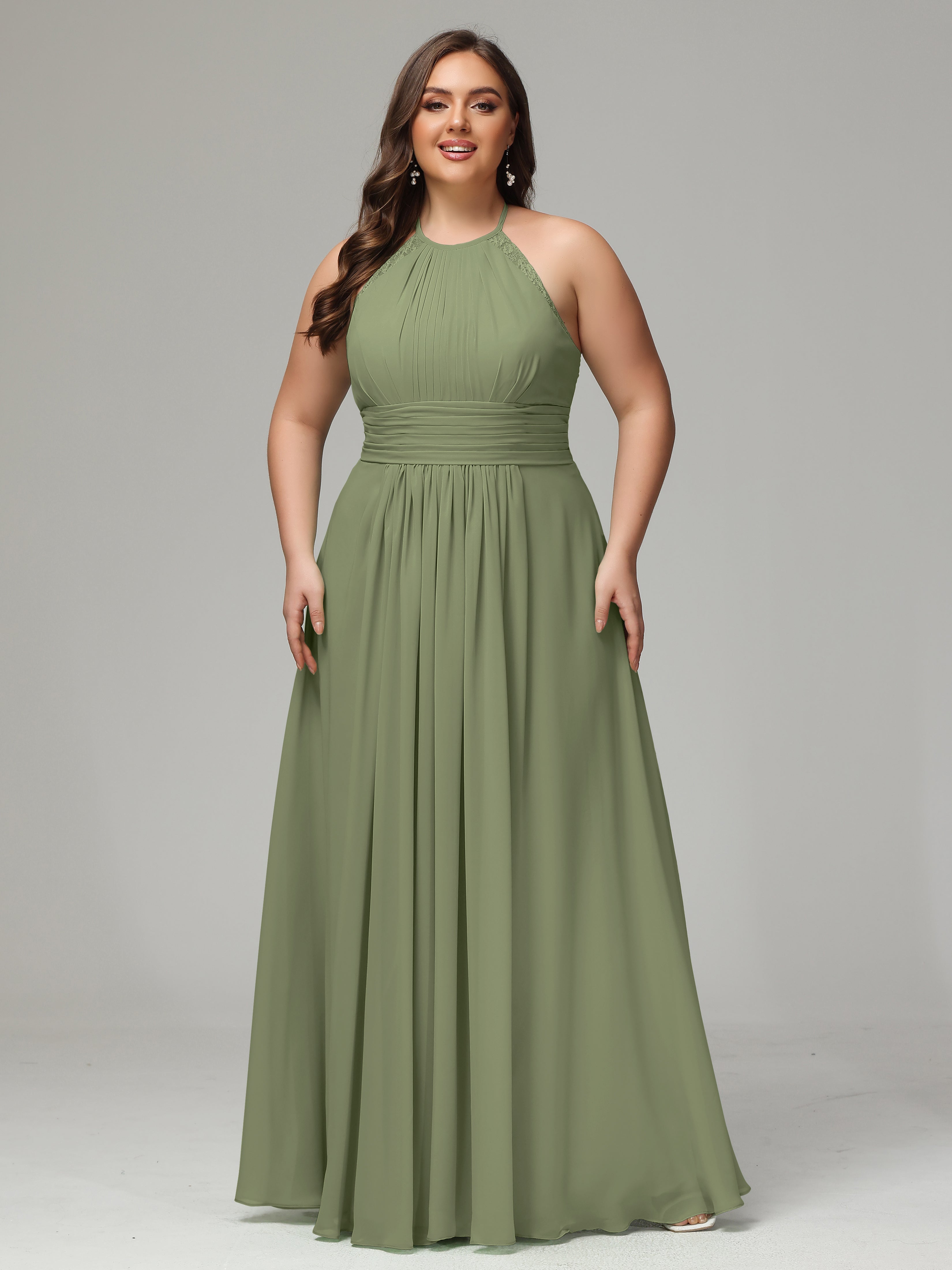 Halter Plus Size Chiffon Bridesmaid Dresses