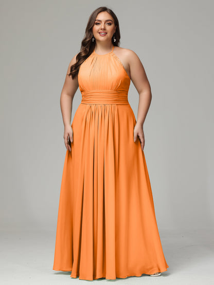 Halter Plus Size Chiffon Bridesmaid Dresses