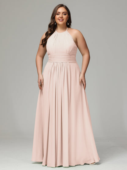 Halter Plus Size Chiffon Bridesmaid Dresses