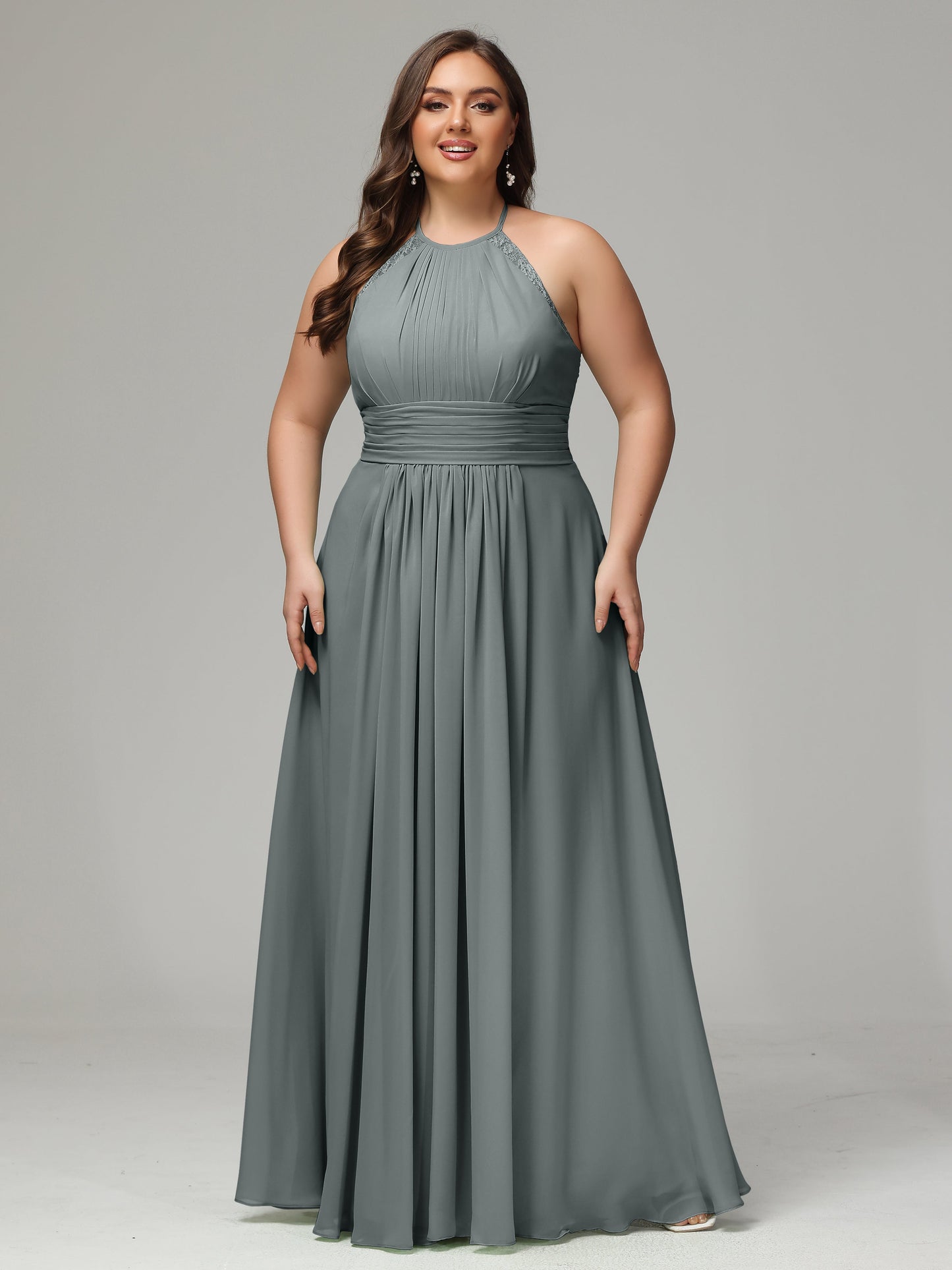 Halter Plus Size Chiffon Bridesmaid Dresses