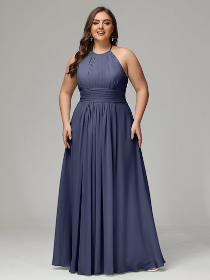 Halter Plus Size Chiffon Bridesmaid Dresses