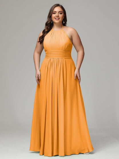 Halter Plus Size Chiffon Bridesmaid Dresses