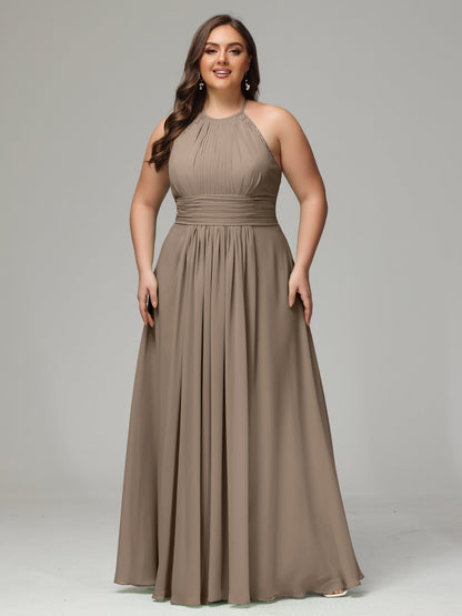 Halter Plus Size Chiffon Bridesmaid Dresses