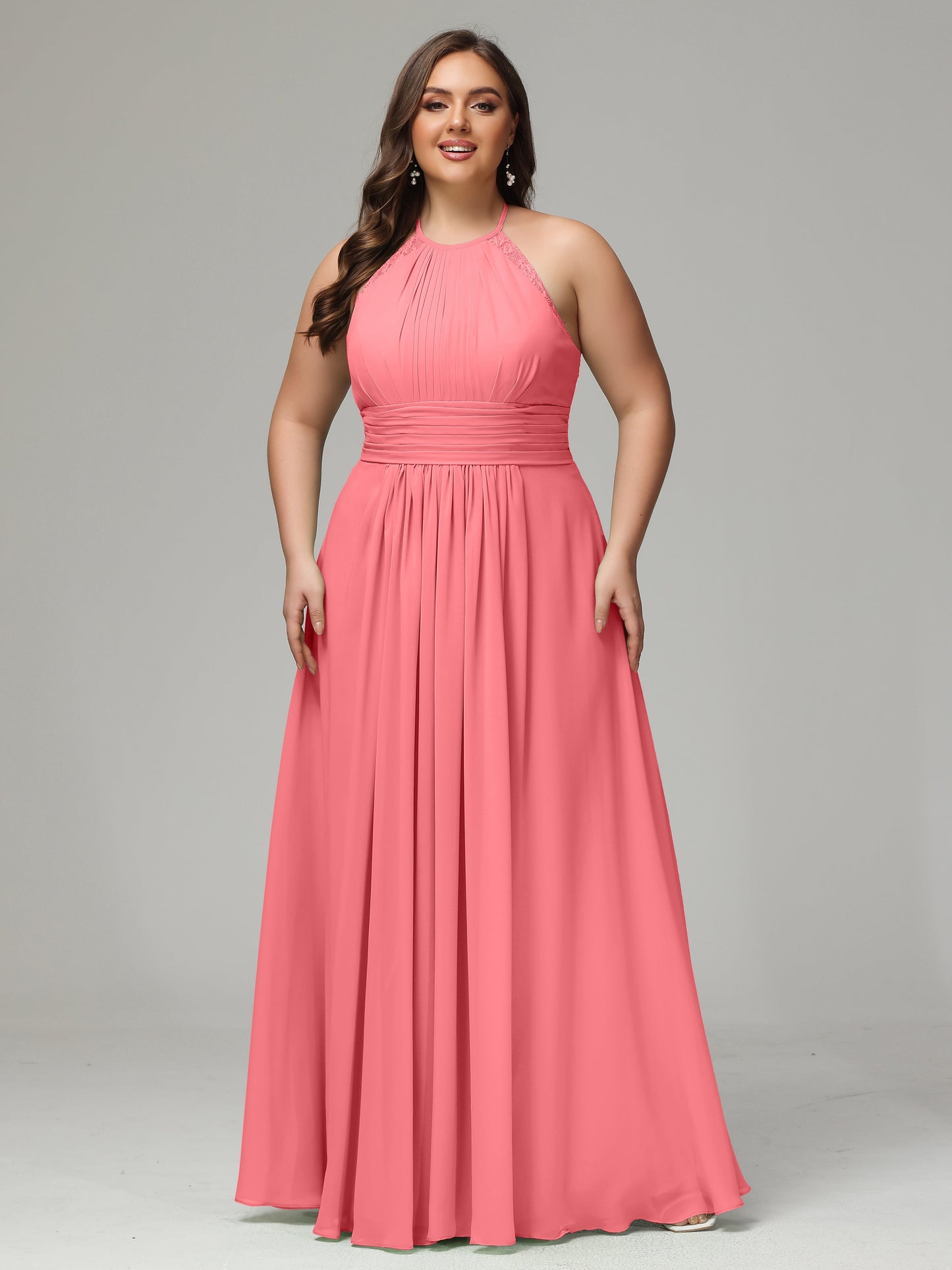 Halter Plus Size Chiffon Bridesmaid Dresses