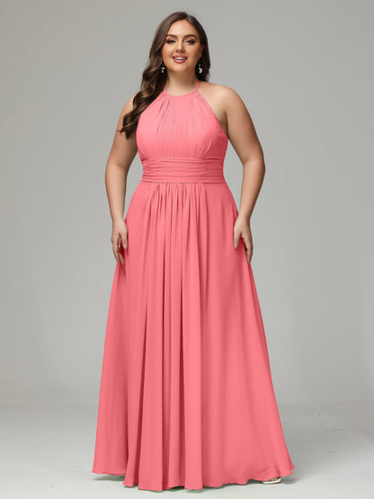 Halter Plus Size Chiffon Bridesmaid Dresses