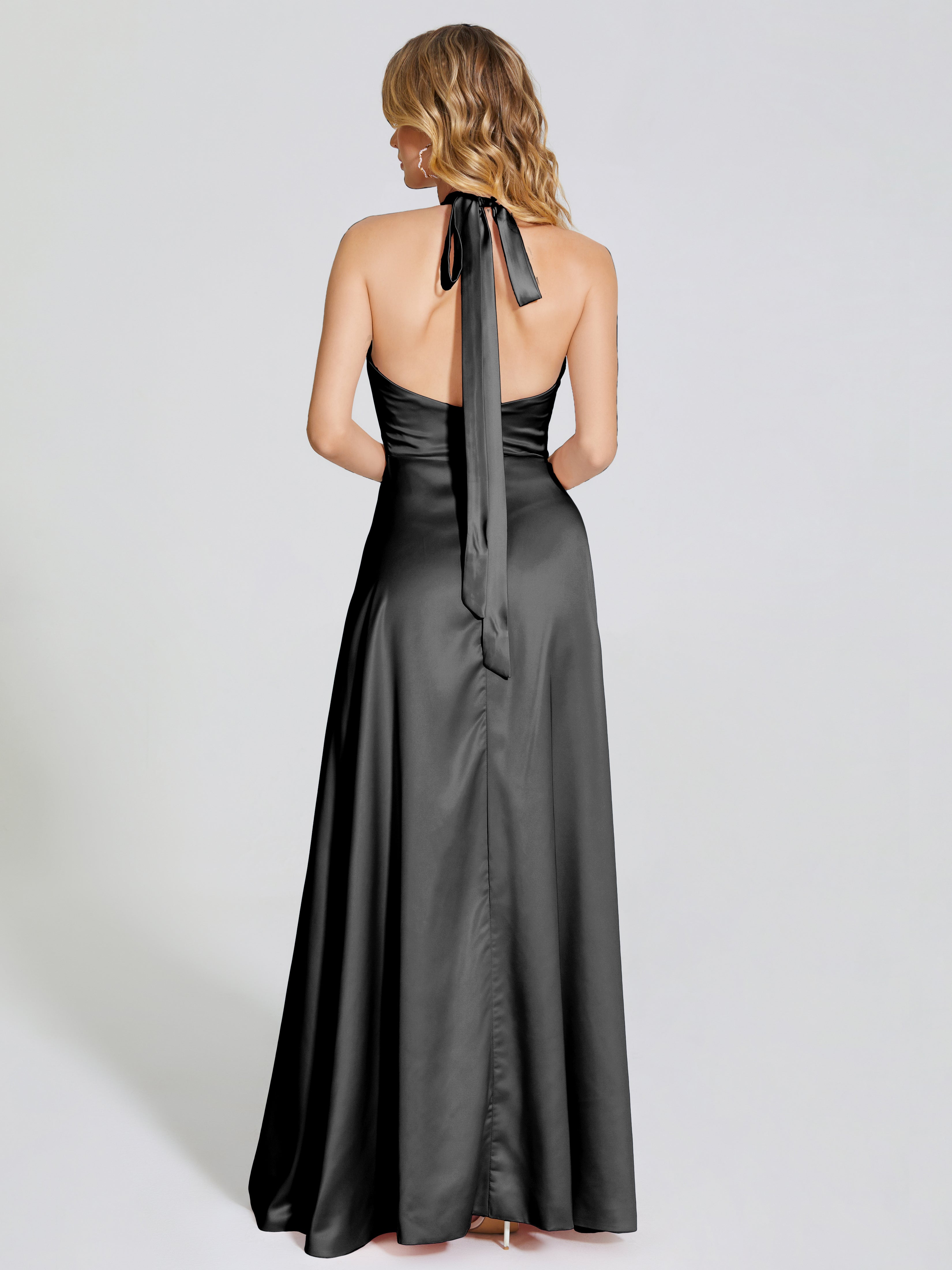 Lola Halter Soft Satin Bridesmaid Dress With Cutout