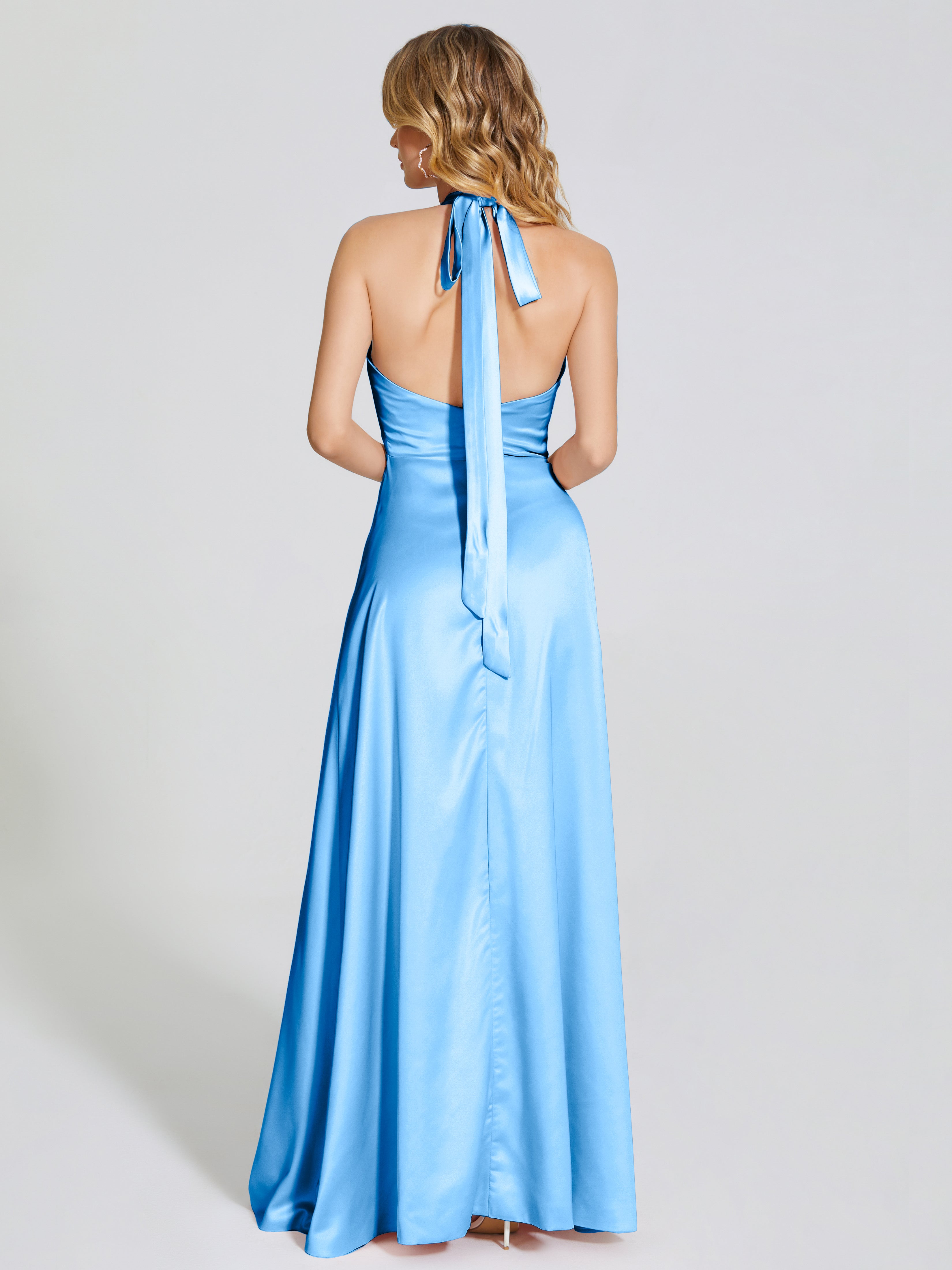 Lola Halter Soft Satin Bridesmaid Dress With Cutout