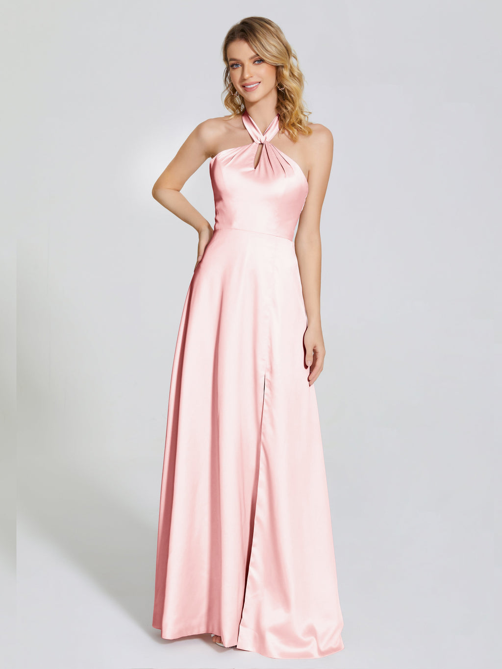 Lola Halter Soft Satin Bridesmaid Dress With Cutout