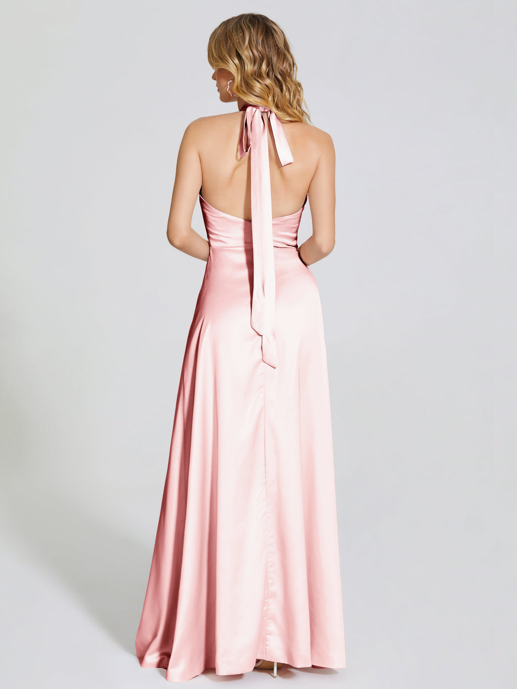 Lola Halter Soft Satin Bridesmaid Dress With Cutout