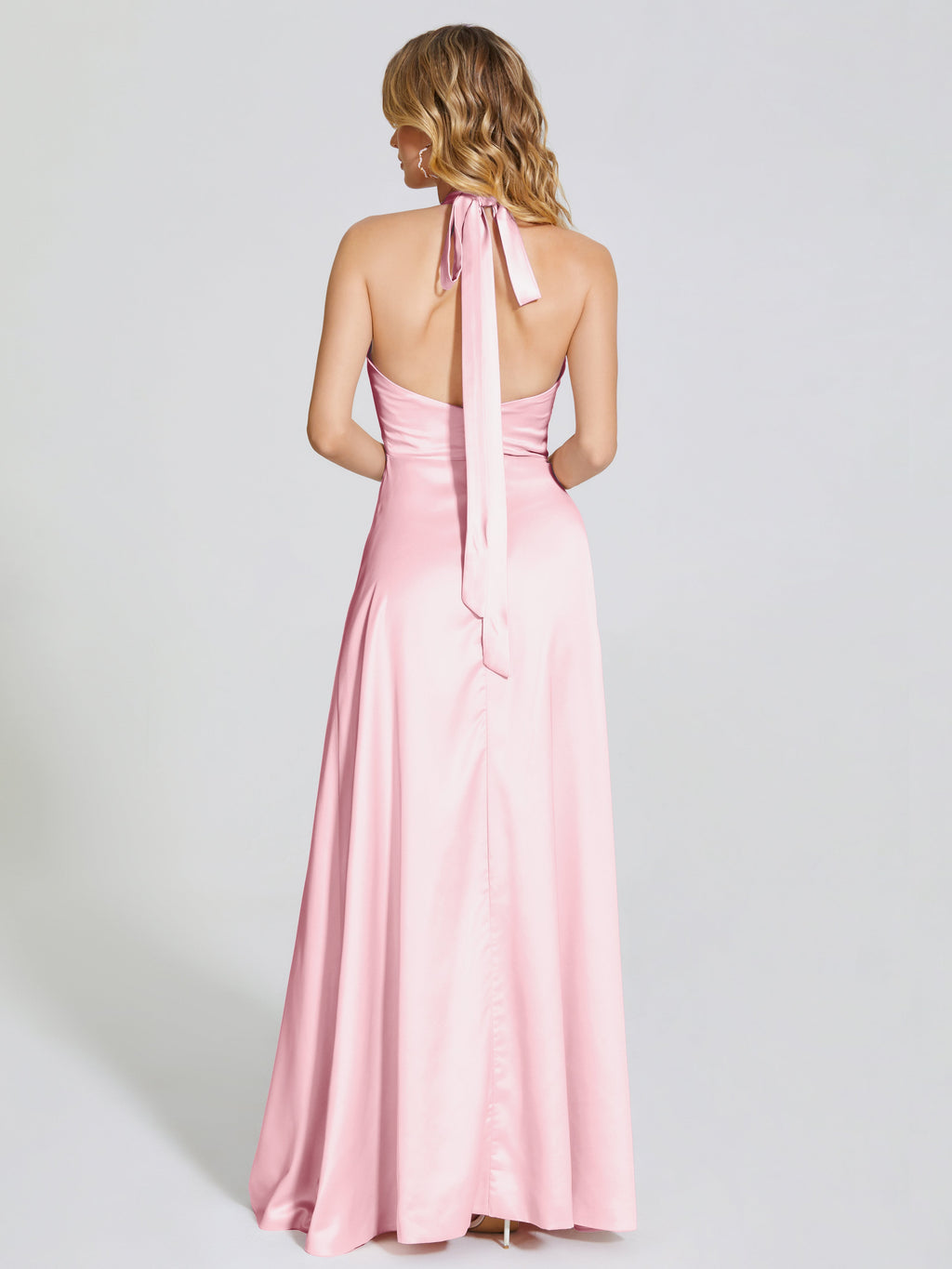 Lola Halter Soft Satin Bridesmaid Dress With Cutout