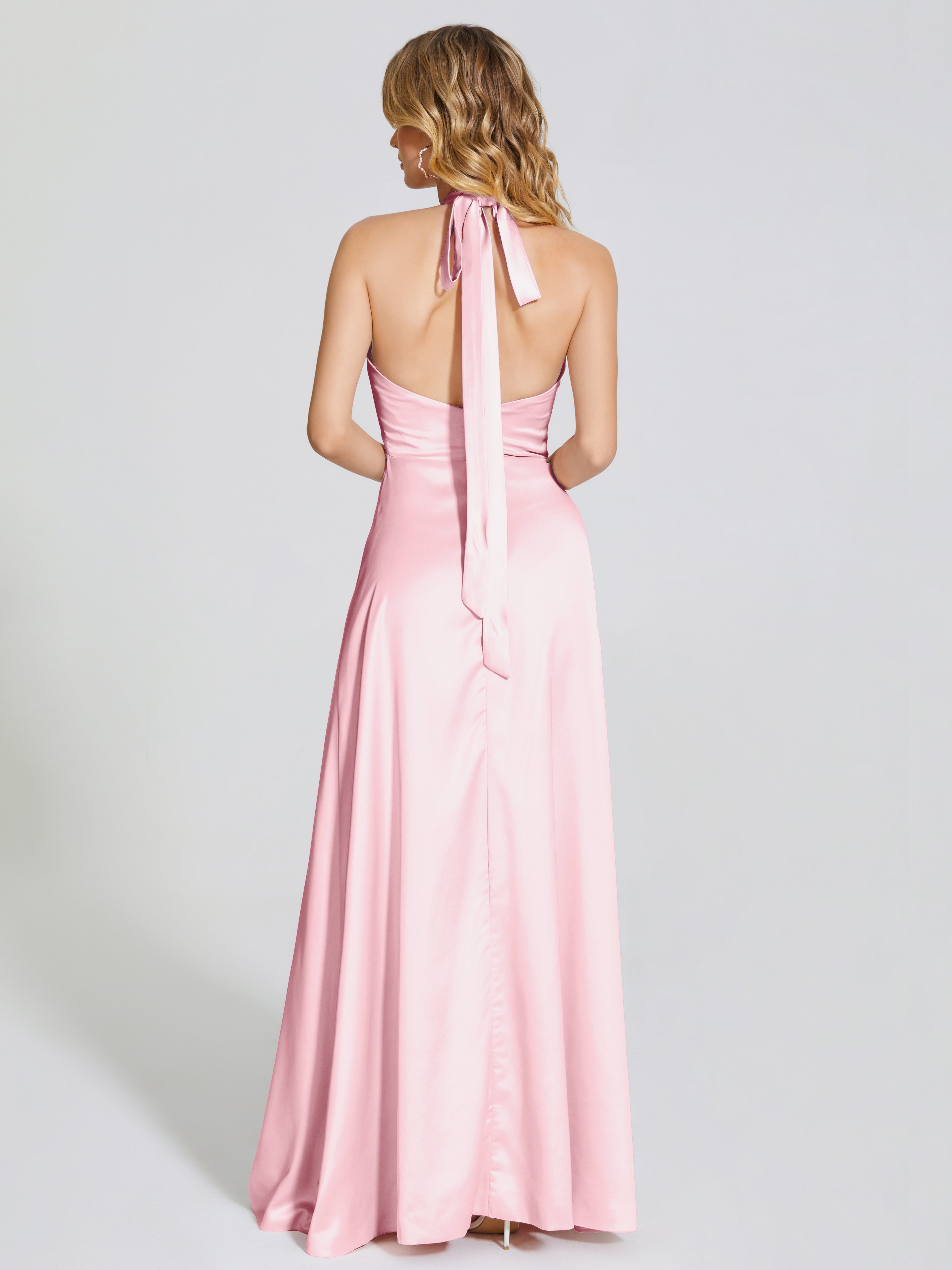 Lola Halter Soft Satin Bridesmaid Dress With Cutout