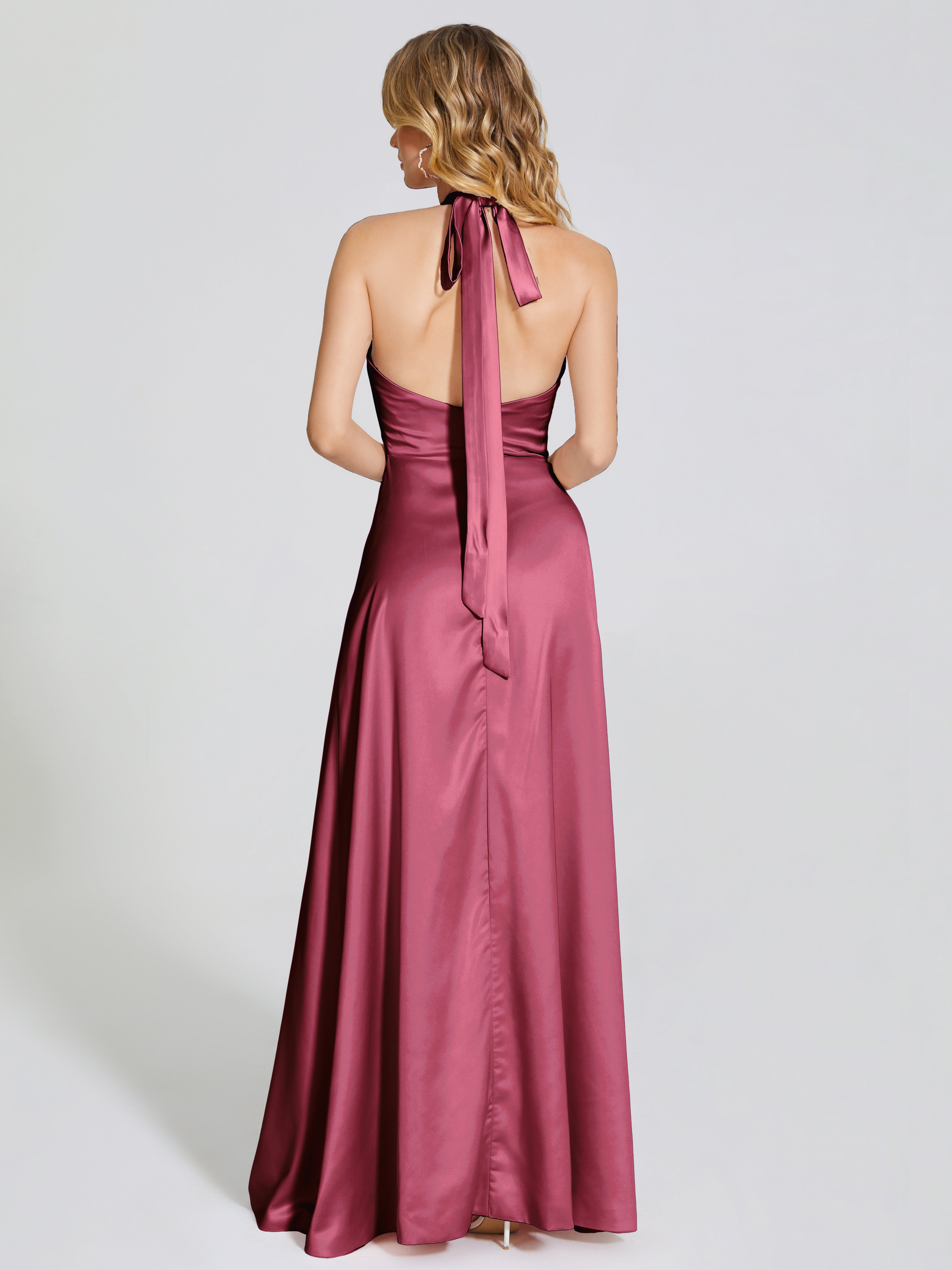 Lola Halter Soft Satin Bridesmaid Dress With Cutout