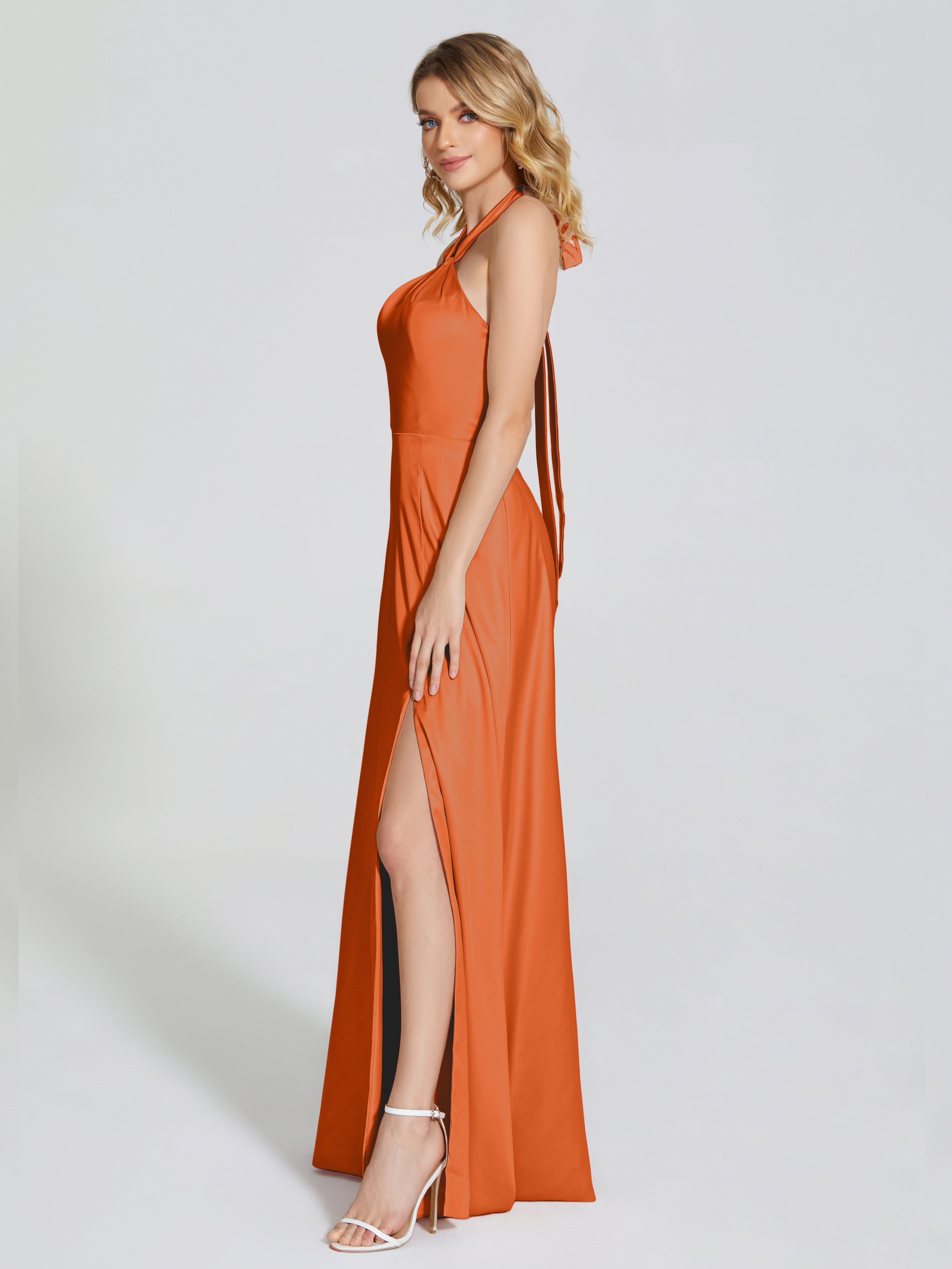 Lola Halter Soft Satin Bridesmaid Dress With Cutout