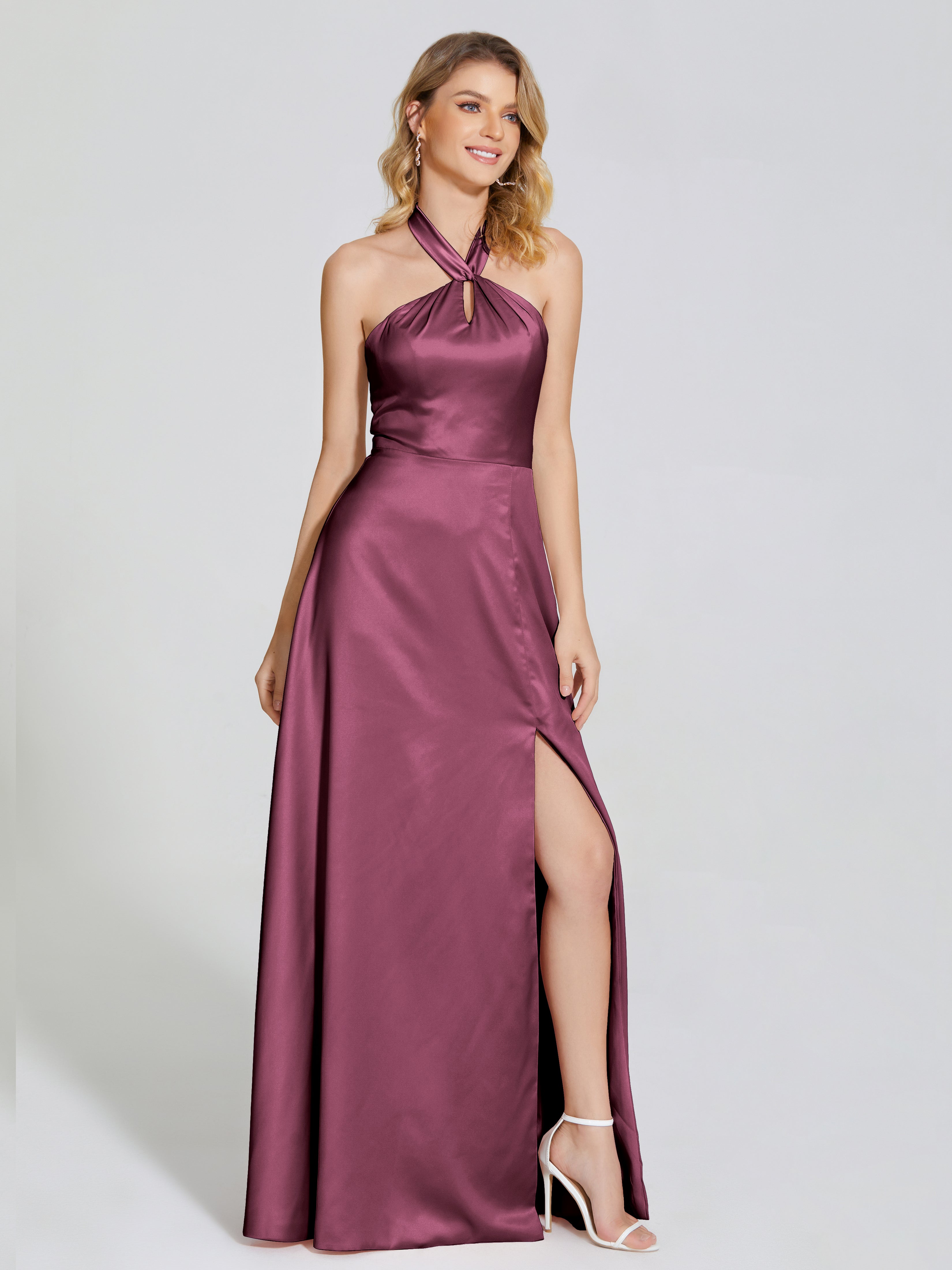 Lola Halter Soft Satin Bridesmaid Dress With Cutout