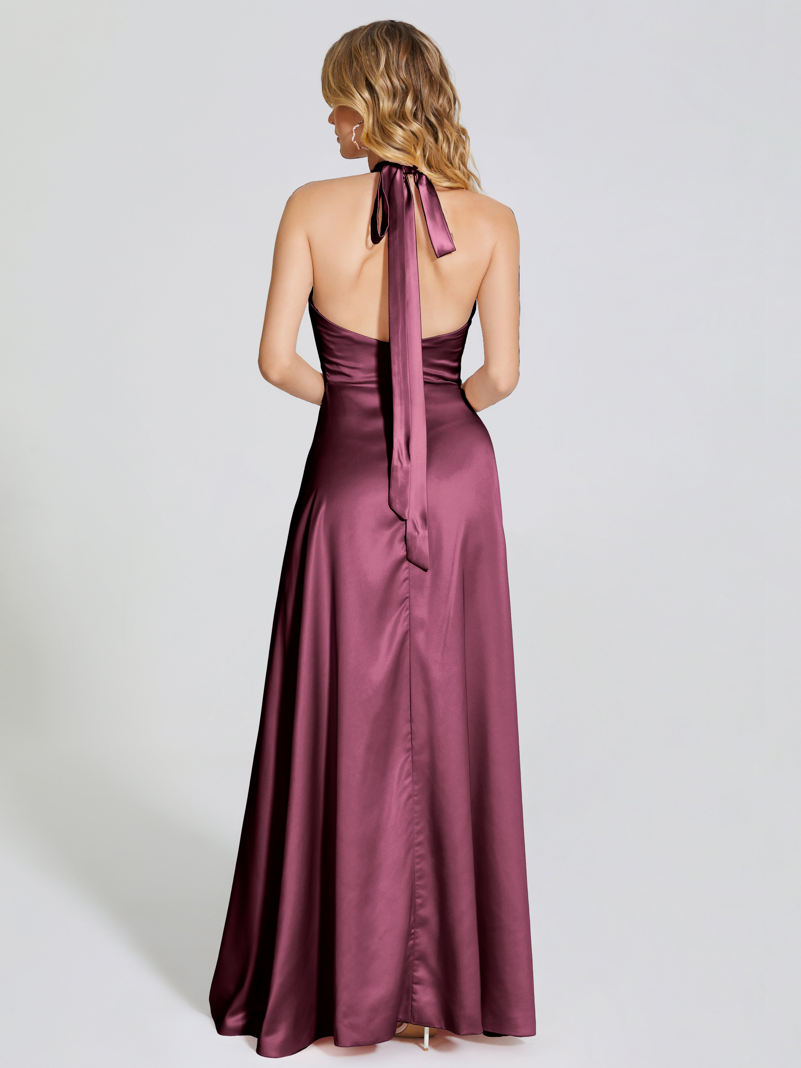 Lola Halter Soft Satin Bridesmaid Dress With Cutout
