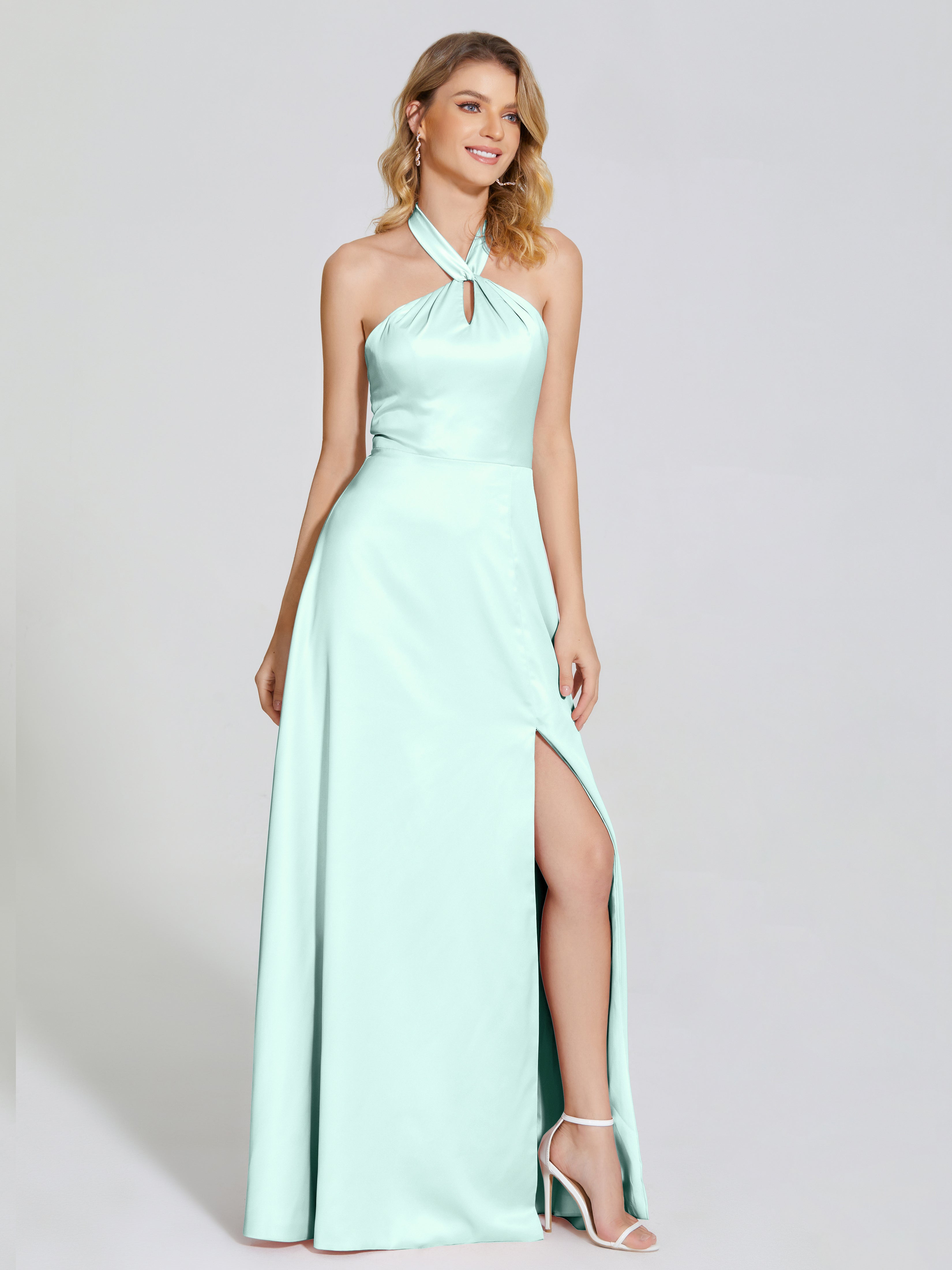 Lola Halter Soft Satin Bridesmaid Dress With Cutout