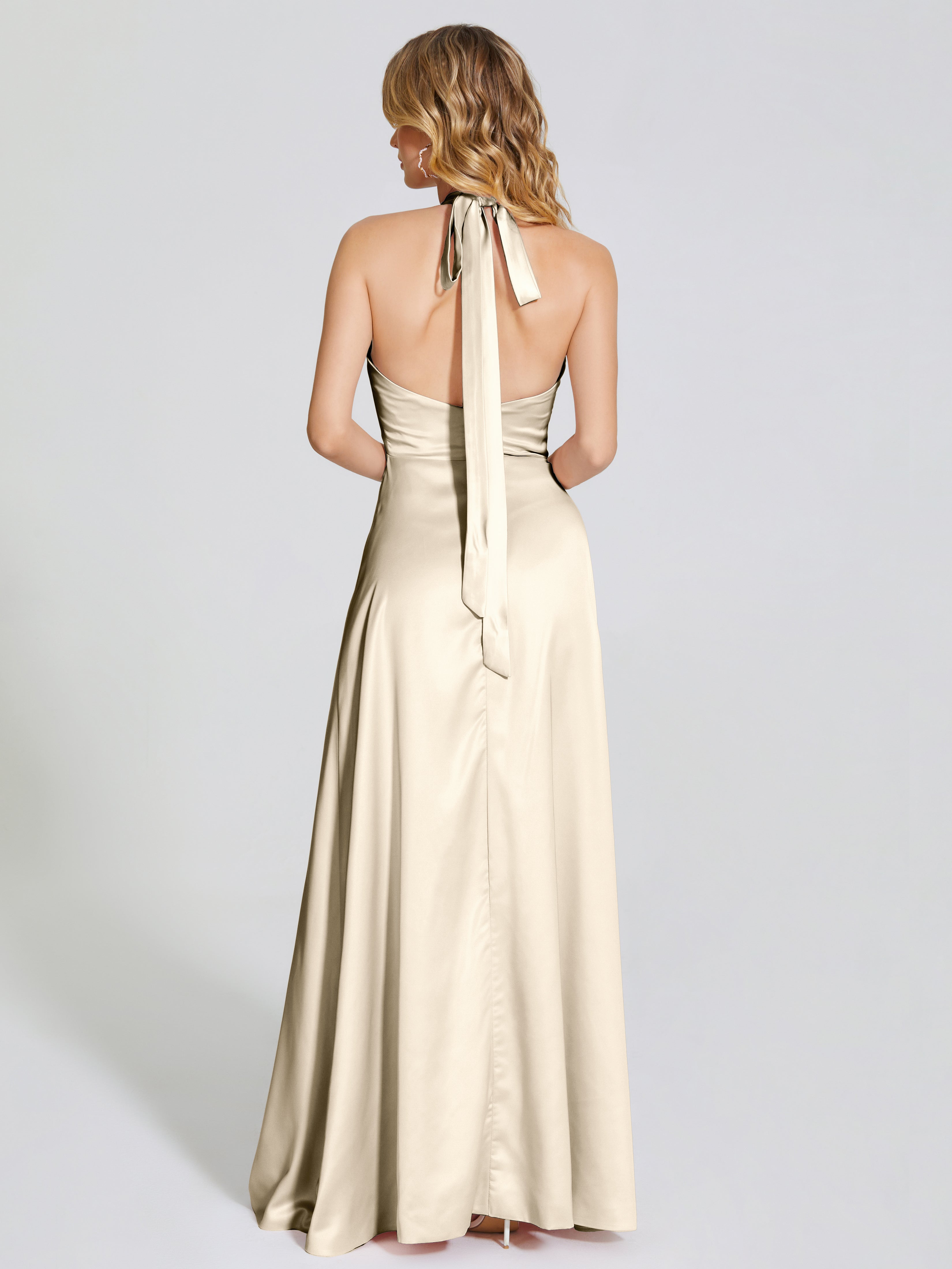 Lola Halter Soft Satin Bridesmaid Dress With Cutout
