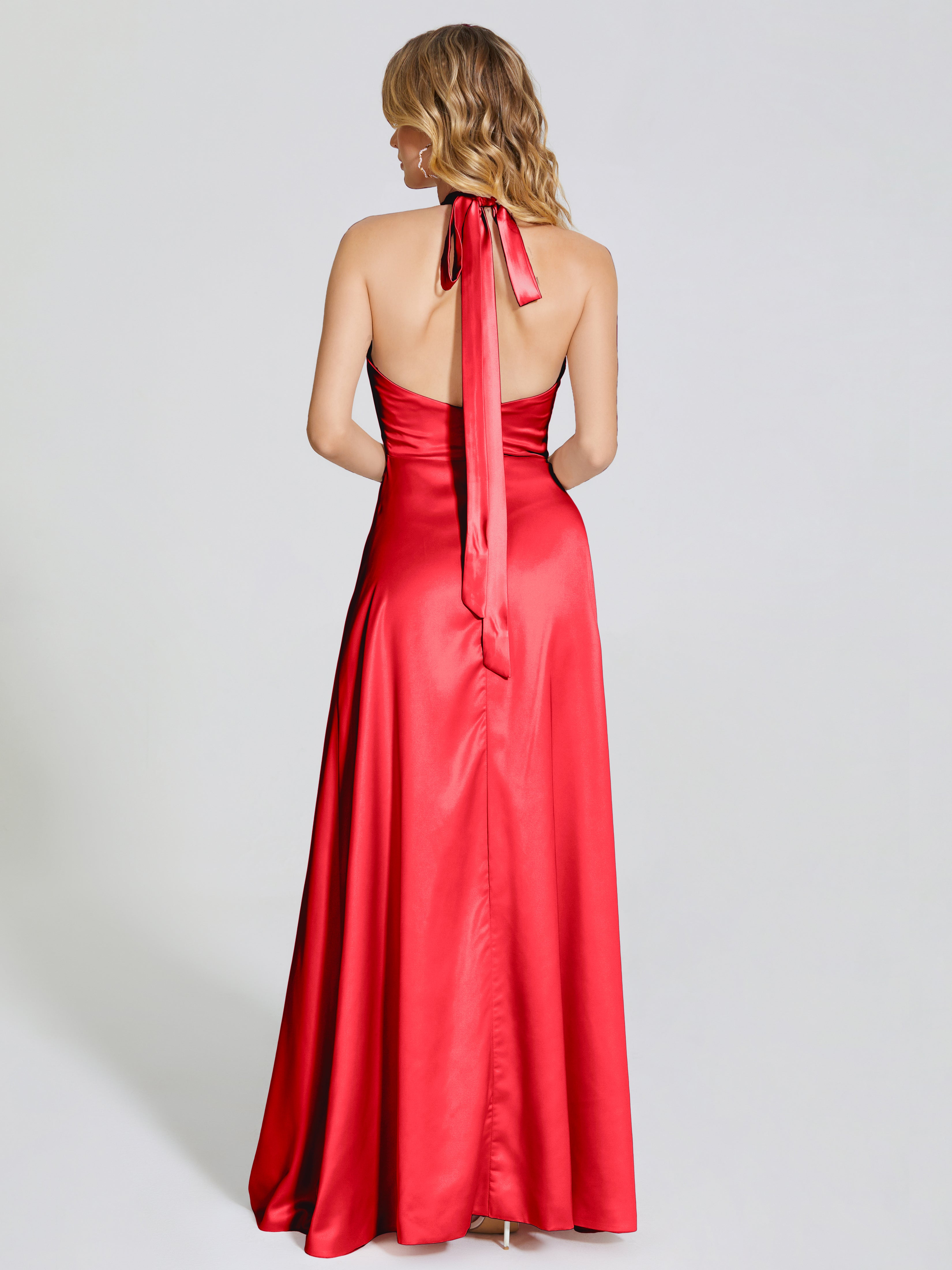 Lola Halter Soft Satin Bridesmaid Dress With Cutout