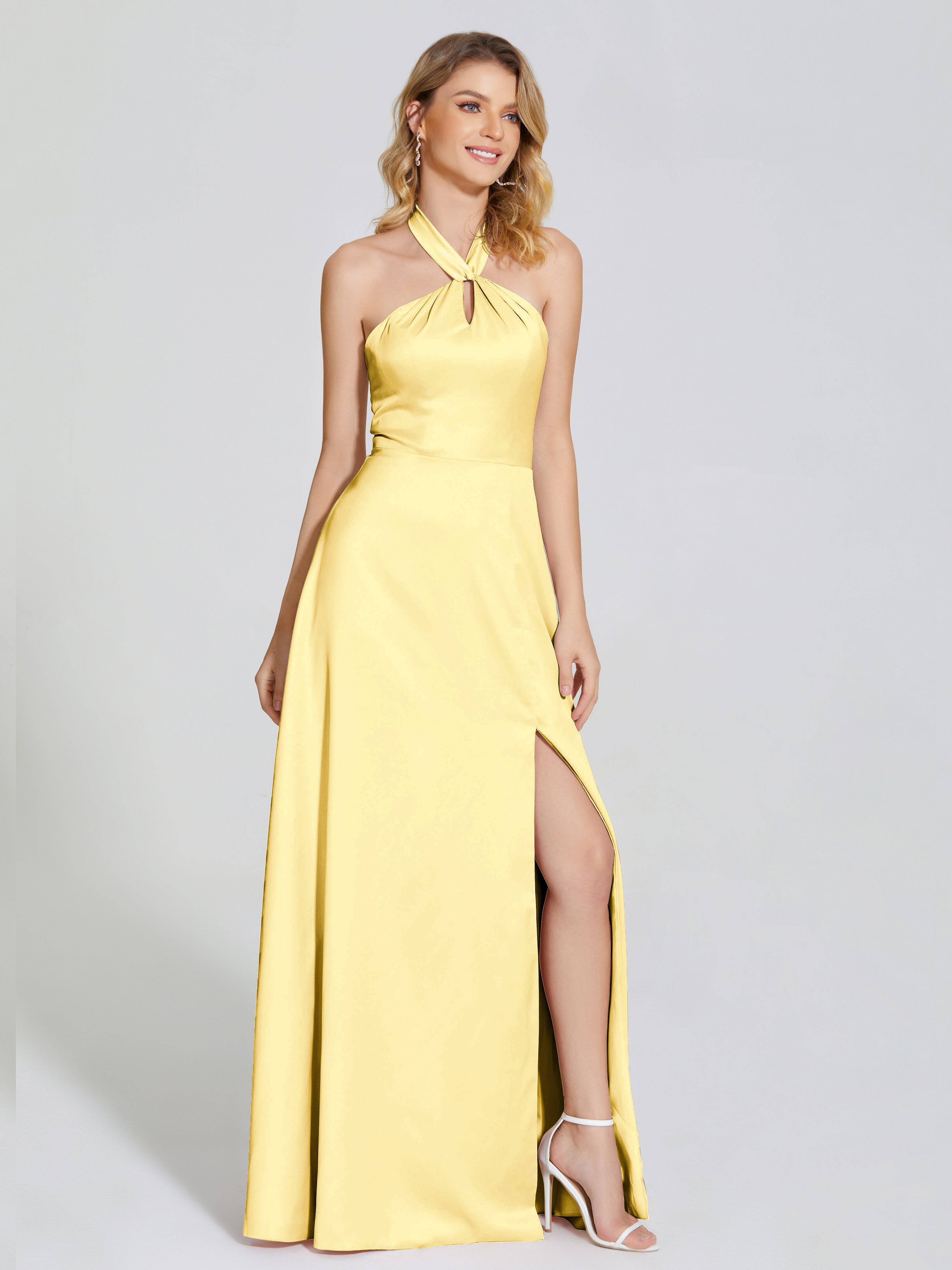 Lola Halter Soft Satin Bridesmaid Dress With Cutout