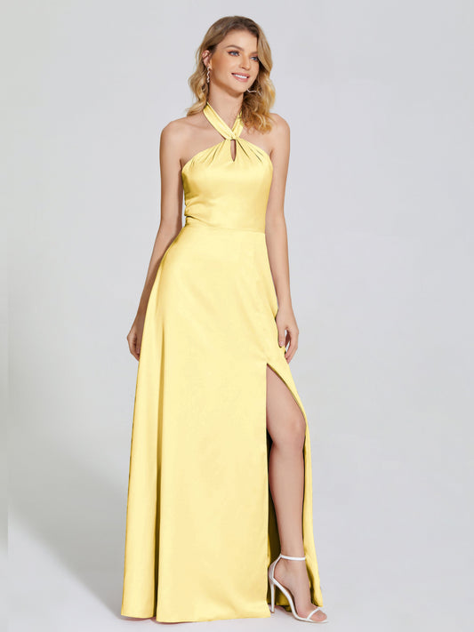 Lola Halter Soft Satin Bridesmaid Dress With Cutout