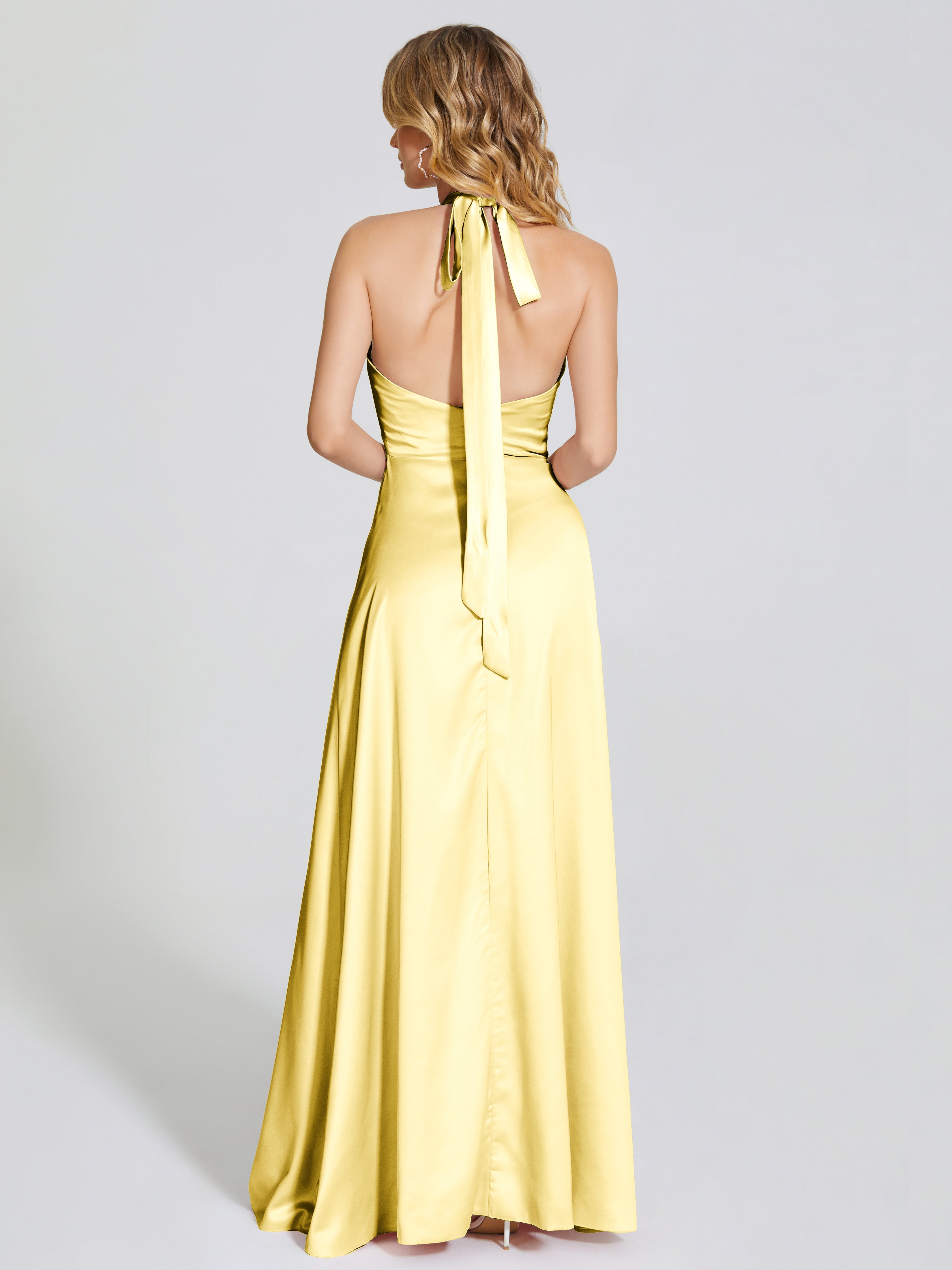 Lola Halter Soft Satin Bridesmaid Dress With Cutout