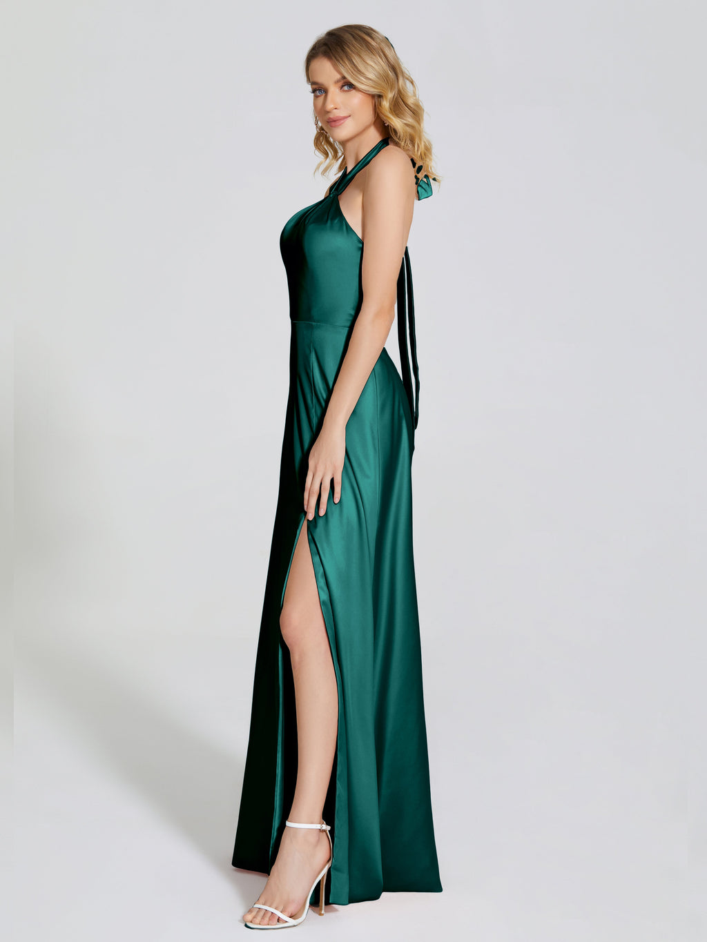 Lola Halter Soft Satin Bridesmaid Dress With Cutout