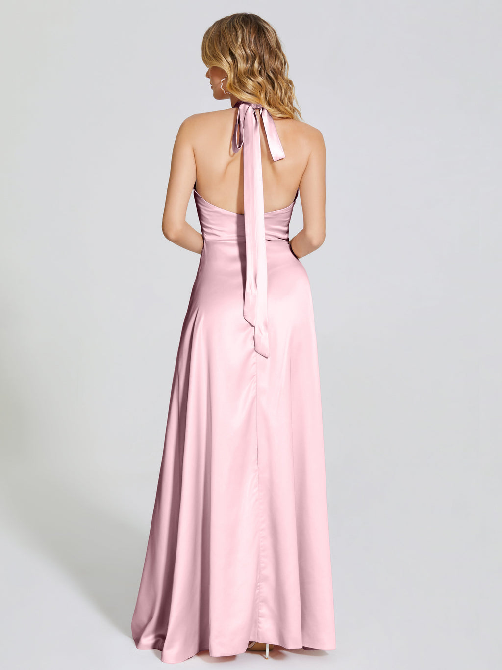 Lola Halter Soft Satin Bridesmaid Dress With Cutout