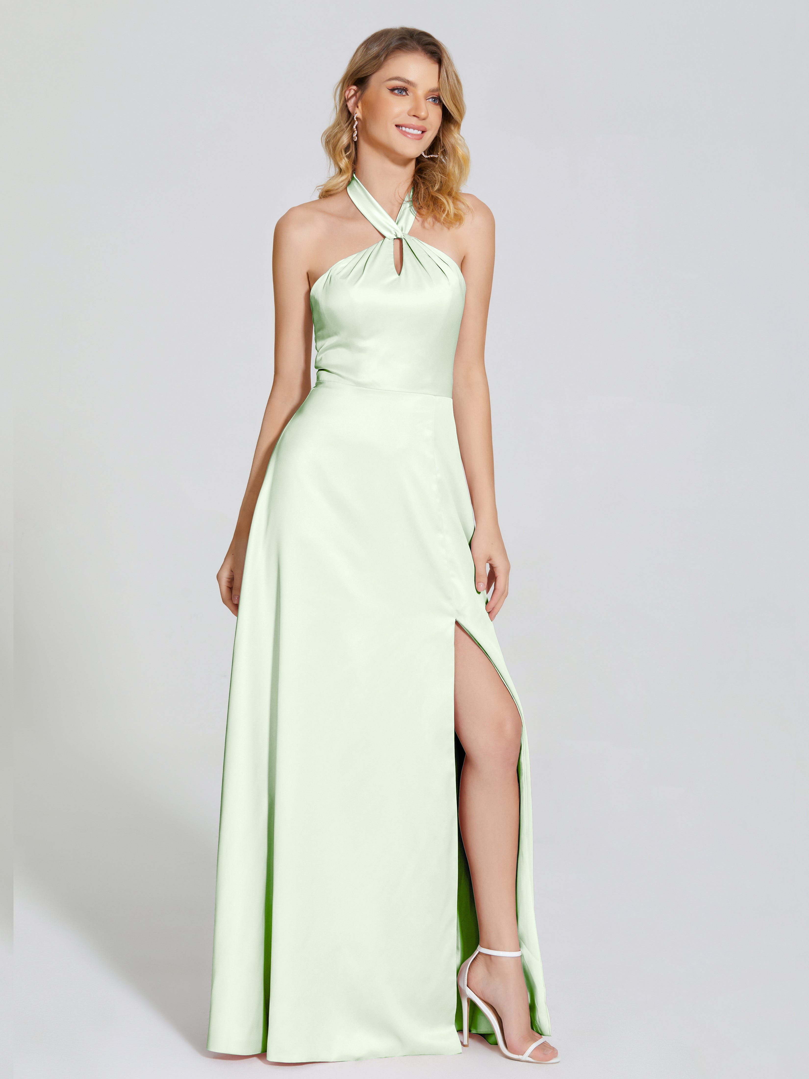 Lola Halter Soft Satin Bridesmaid Dress With Cutout