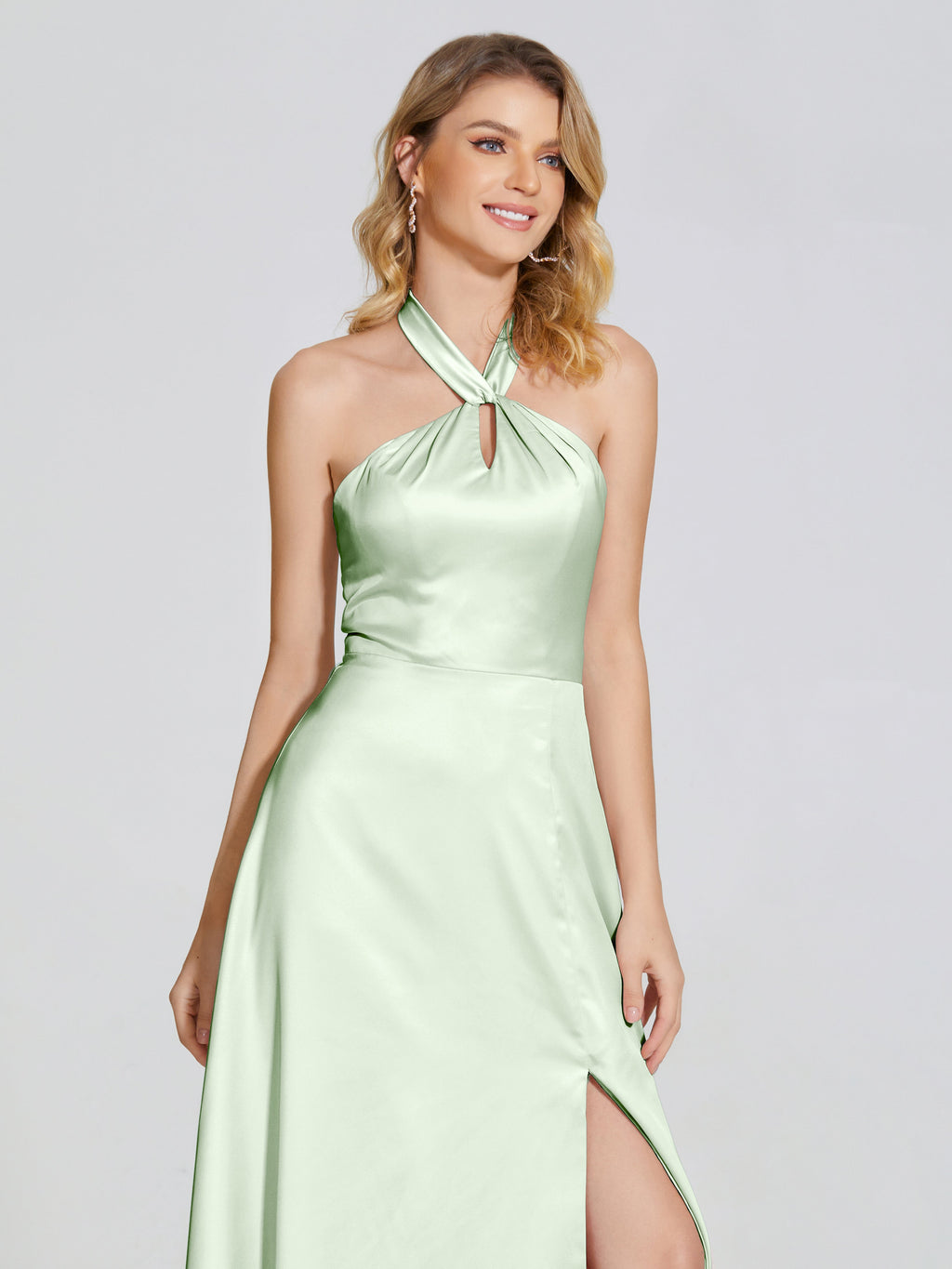 Lola Halter Soft Satin Bridesmaid Dress With Cutout