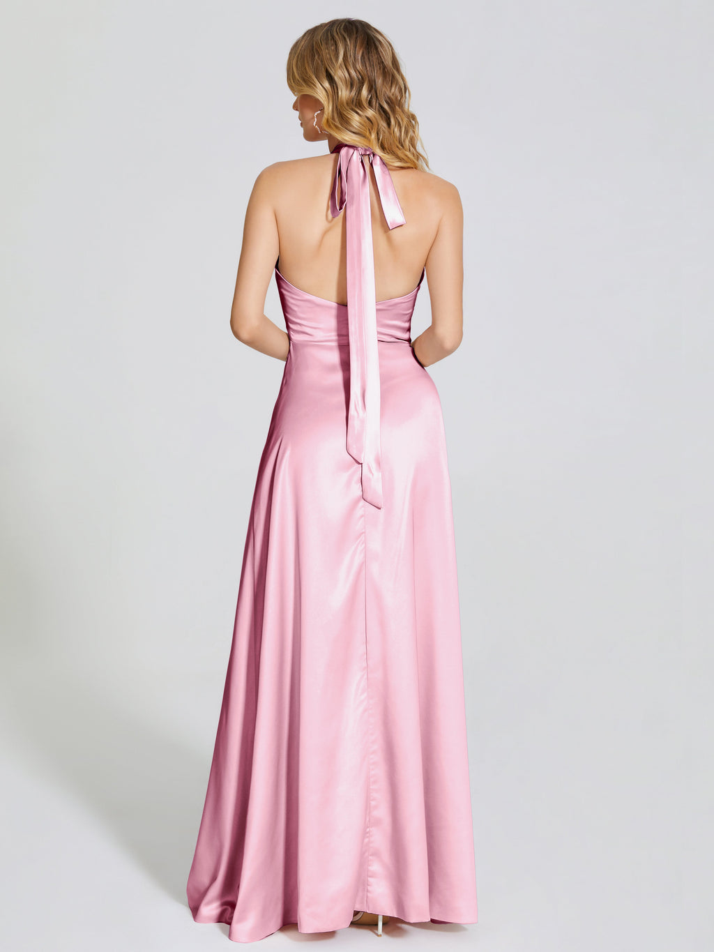 Lola Halter Soft Satin Bridesmaid Dress With Cutout