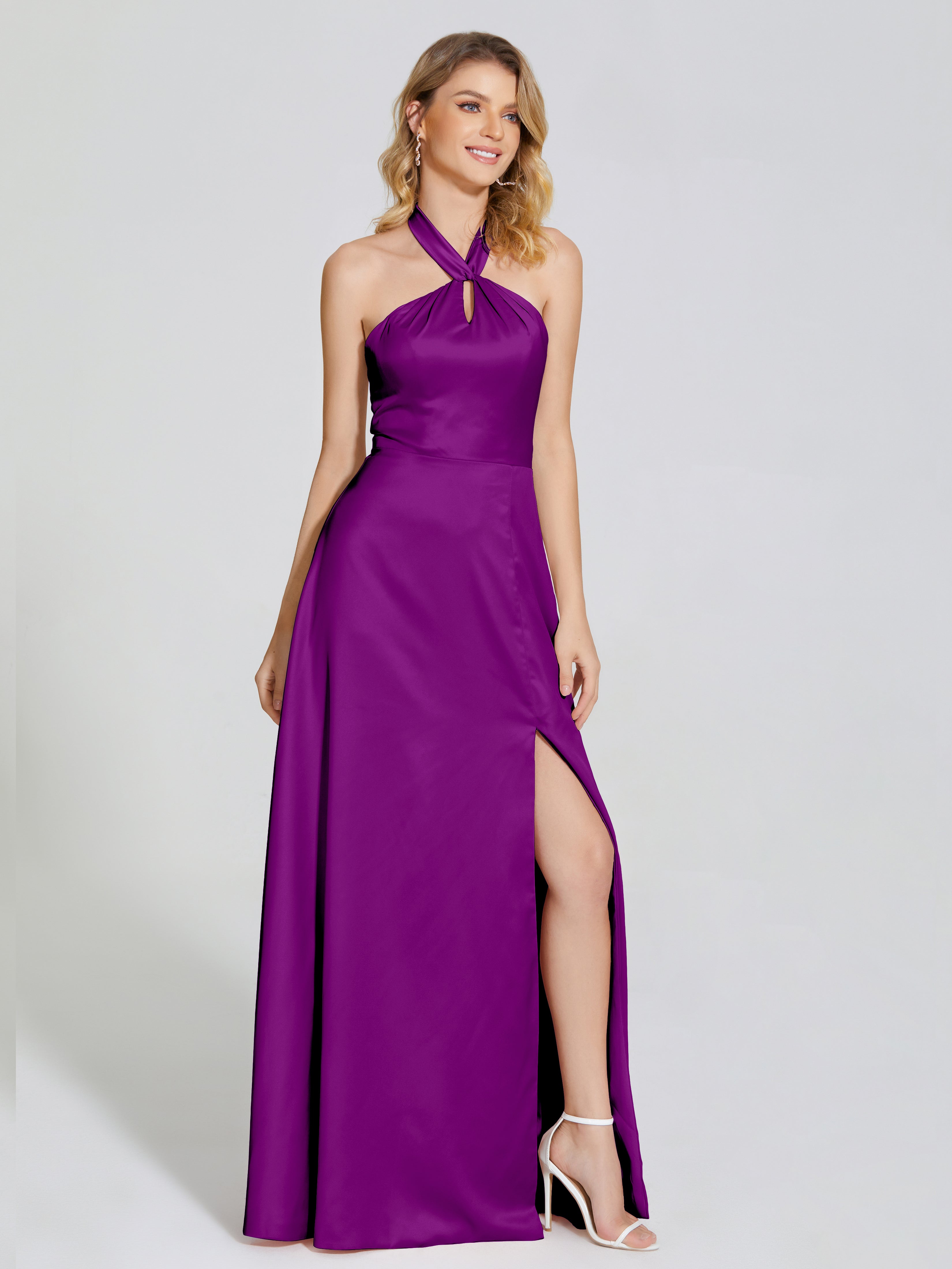 Lola Halter Soft Satin Bridesmaid Dress With Cutout