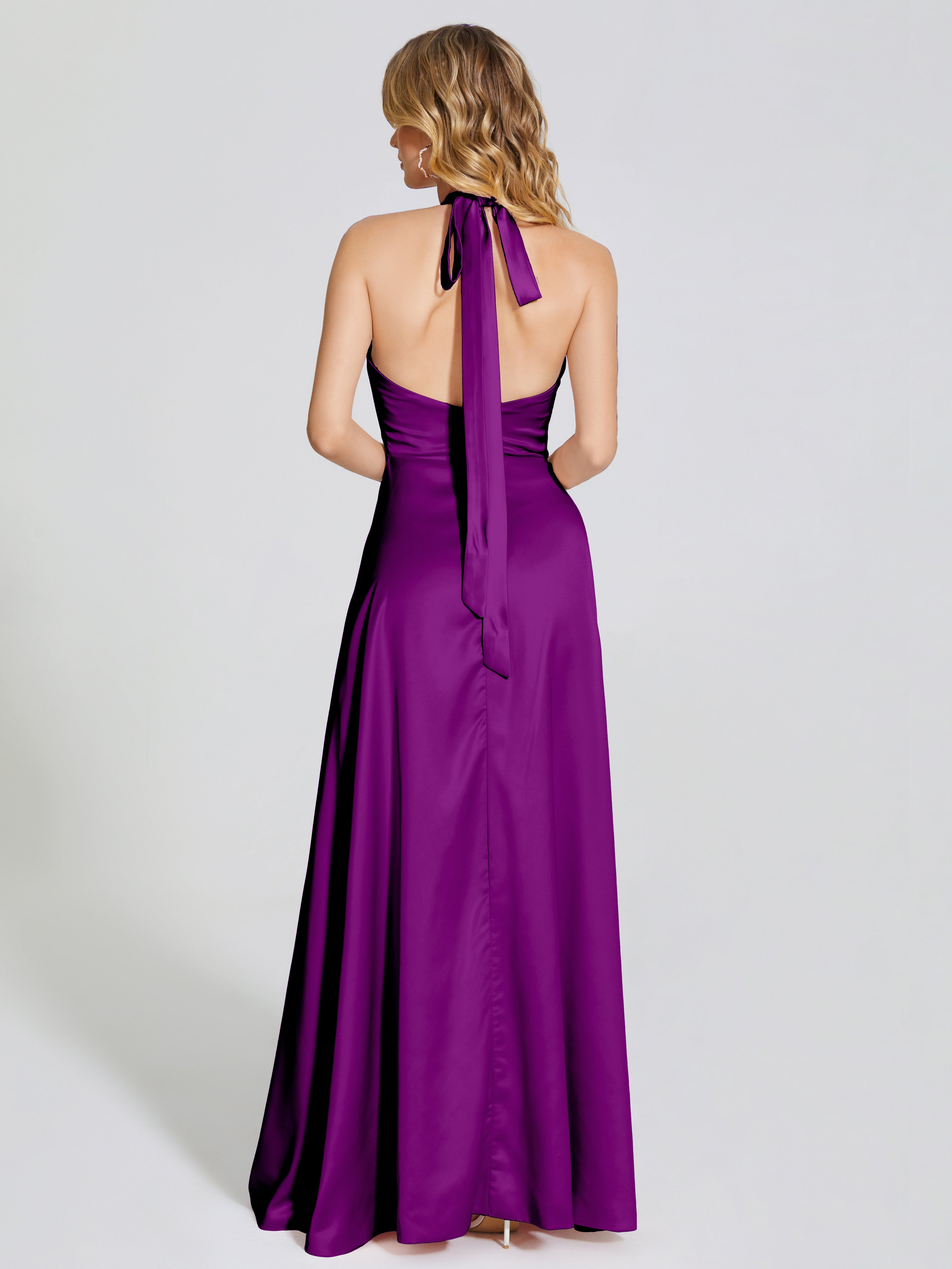 Lola Halter Soft Satin Bridesmaid Dress With Cutout