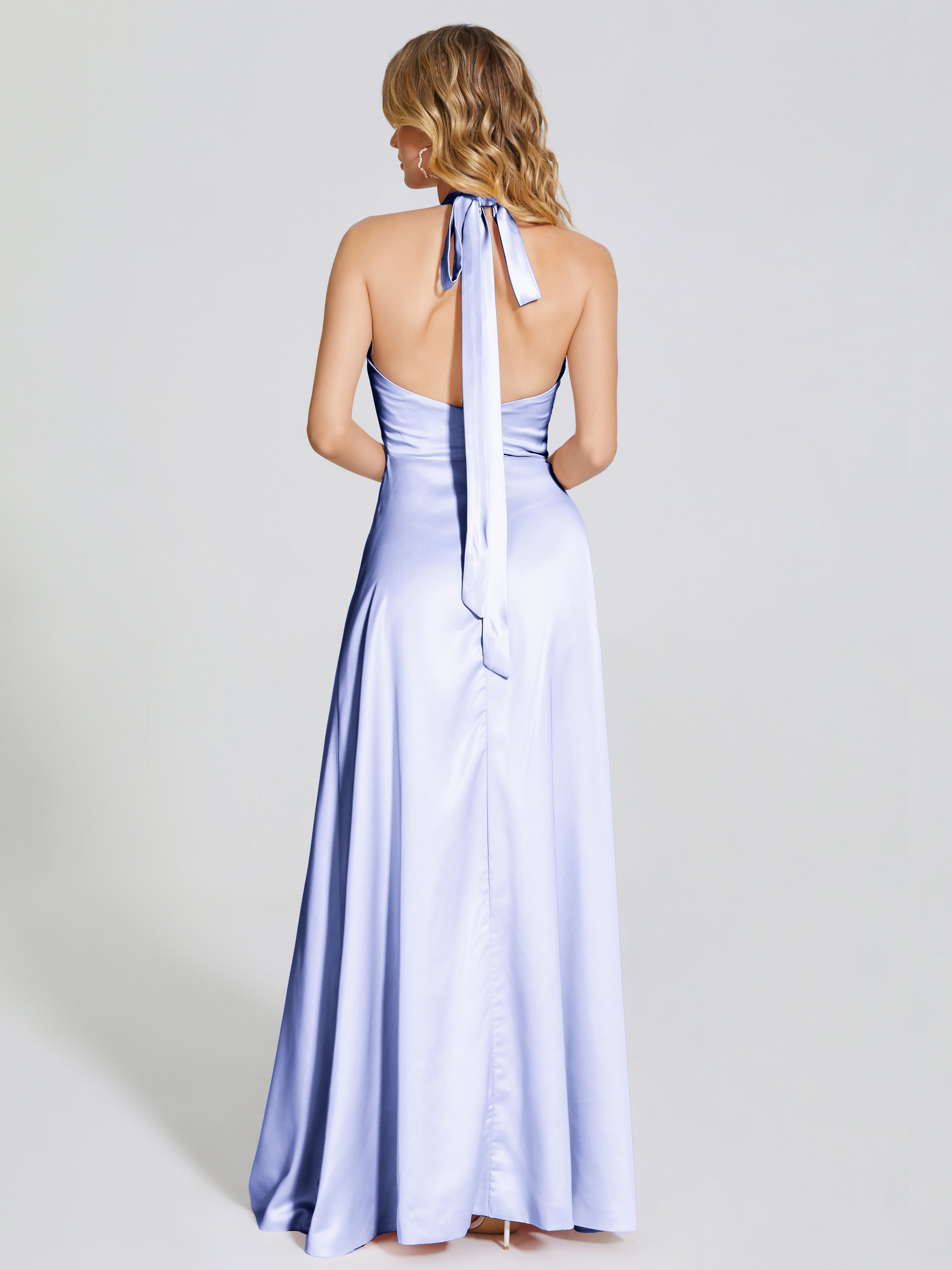 Lola Halter Soft Satin Bridesmaid Dress With Cutout