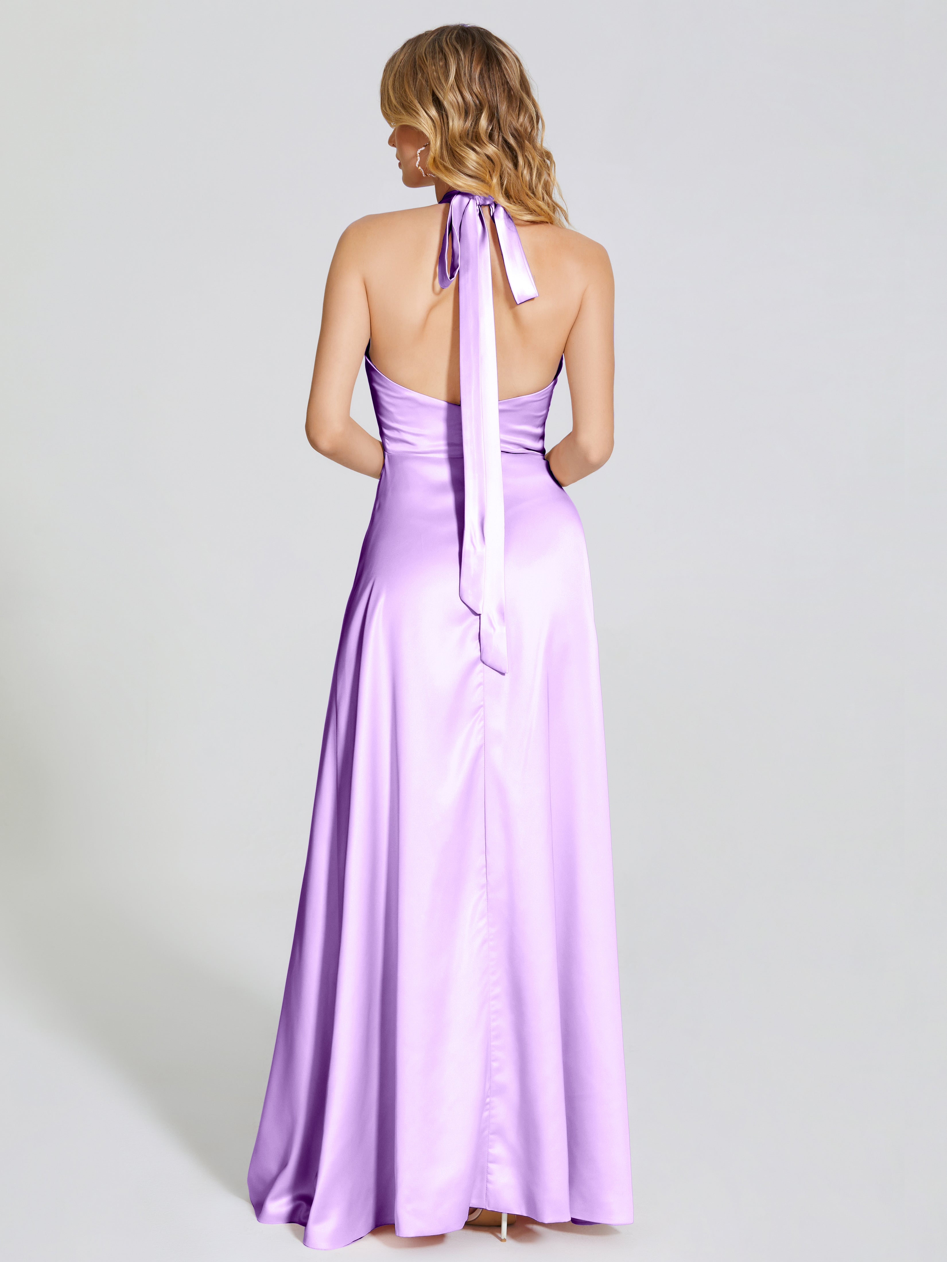 Lola Halter Soft Satin Bridesmaid Dress With Cutout