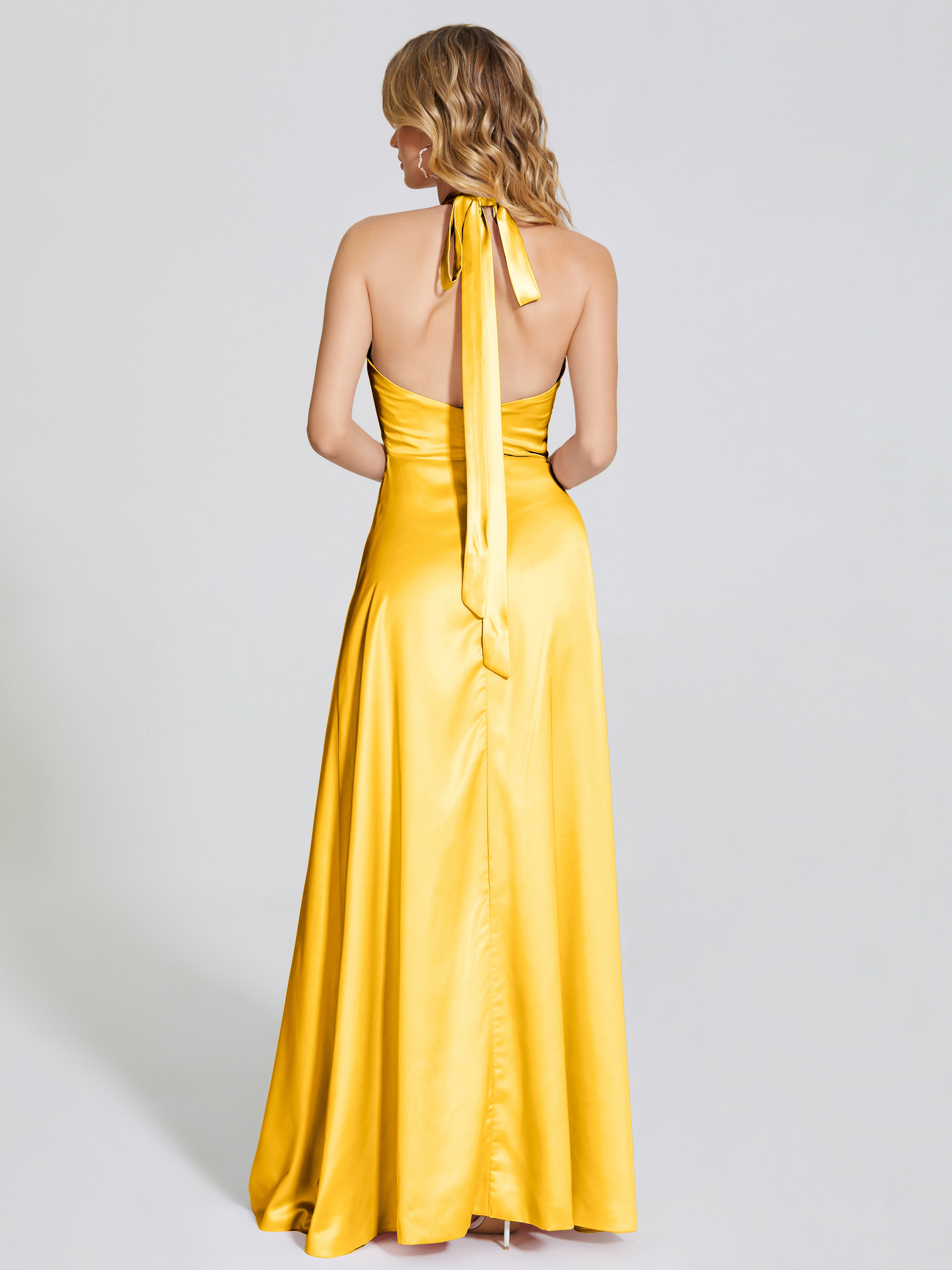 Lola Halter Soft Satin Bridesmaid Dress With Cutout