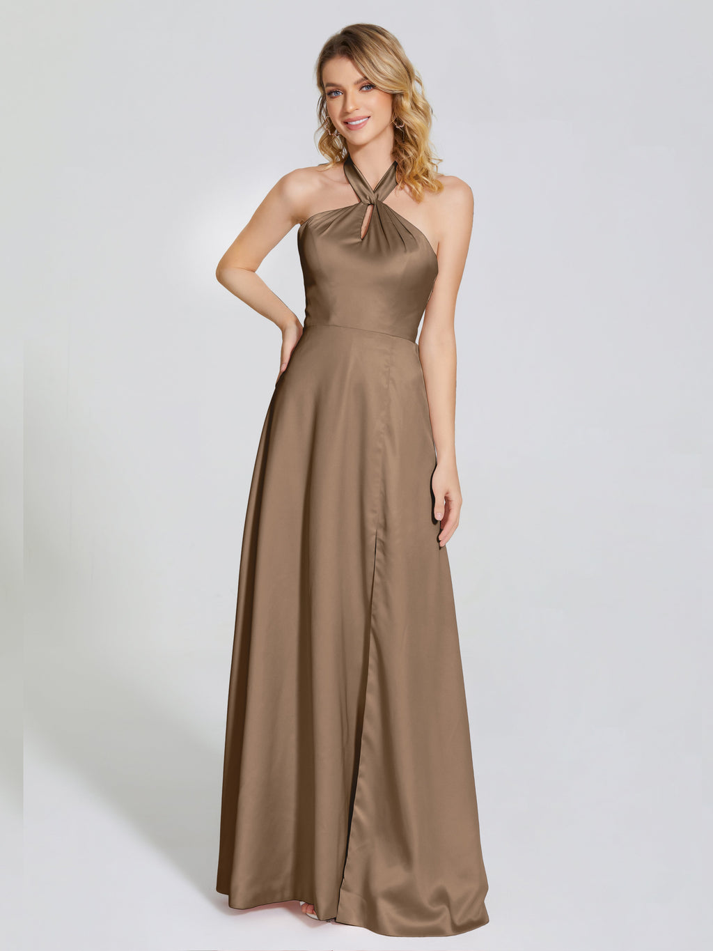 Lola Halter Soft Satin Bridesmaid Dress With Cutout