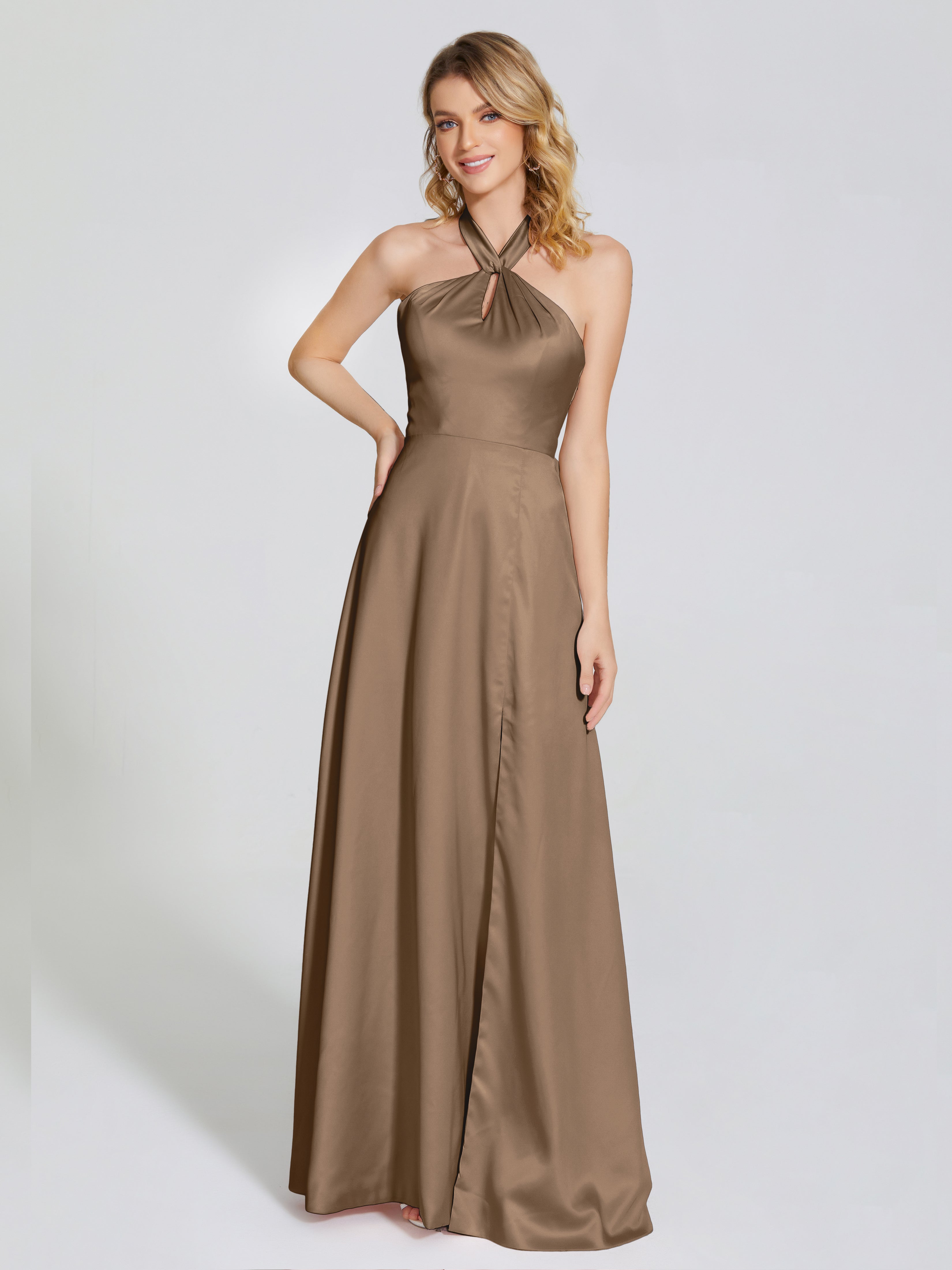 Lola Halter Soft Satin Bridesmaid Dress With Cutout