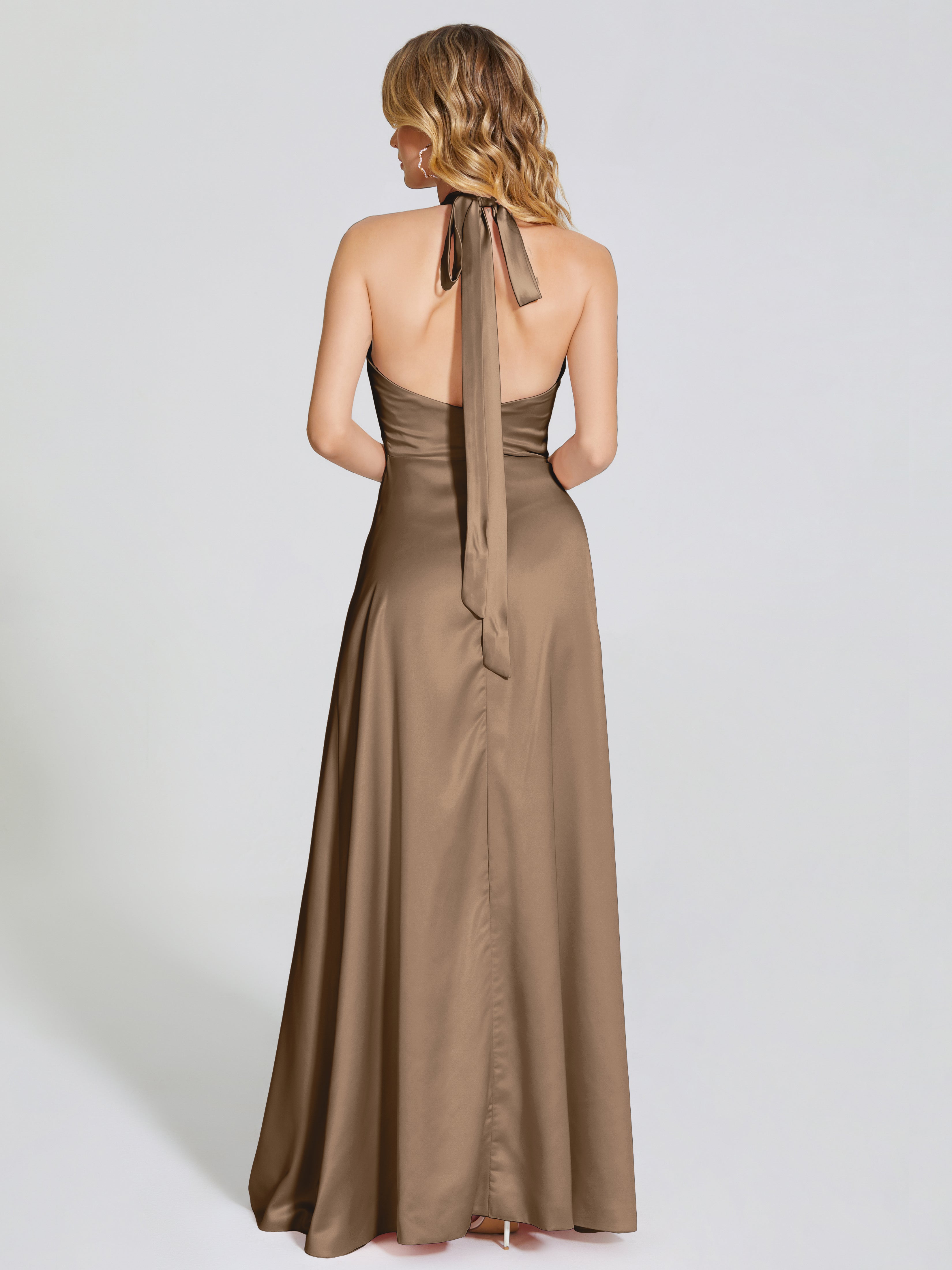 Lola Halter Soft Satin Bridesmaid Dress With Cutout