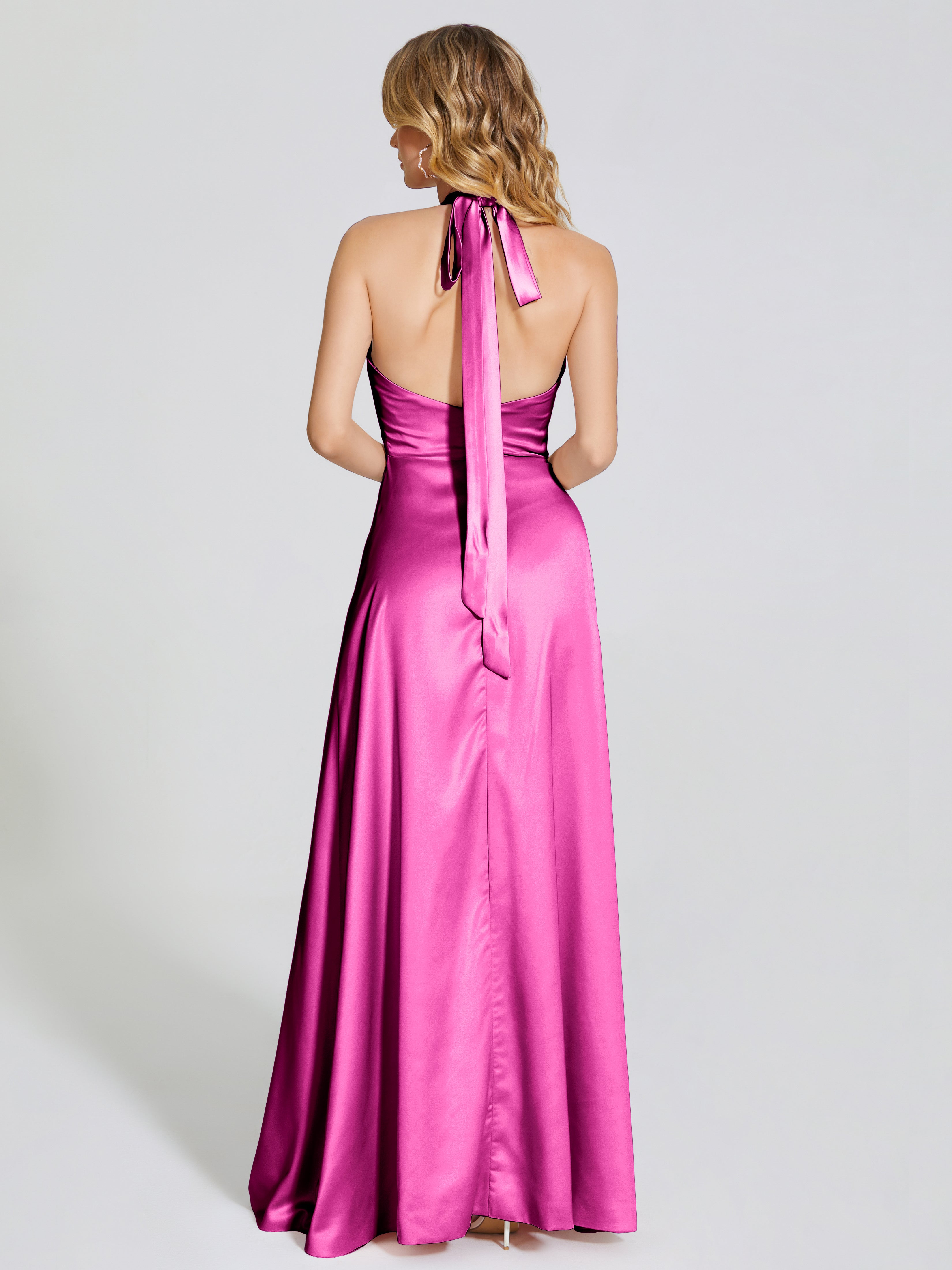 Lola Halter Soft Satin Bridesmaid Dress With Cutout